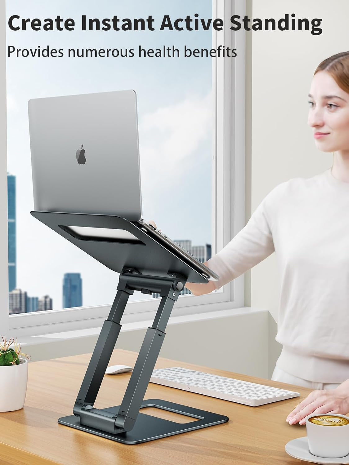 Laptop Stand for Desk Adjustable Height, Telescopic 360 Rotating Pull Out Design Ergonomic Laptop Riser Fits All Macbook, Laptops -Gray