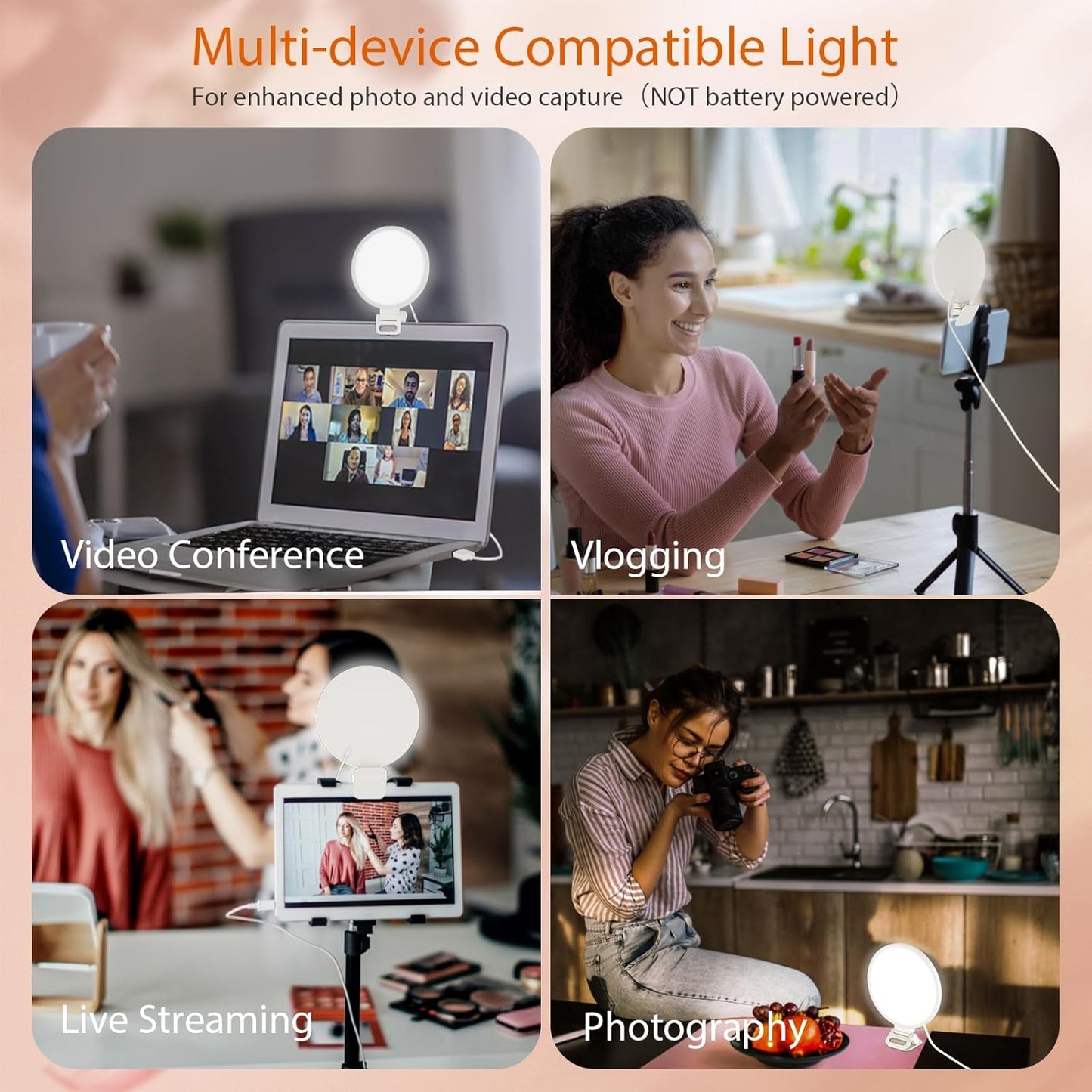 Clip-On Ring Light for Laptop & Phone, Upgraded 60-LED Full-Screen Anti-Glare Light with 3 Color Modes & Dimmable Brightness, Perfect for Zoom, Tiktok, Selfies, Video Calls