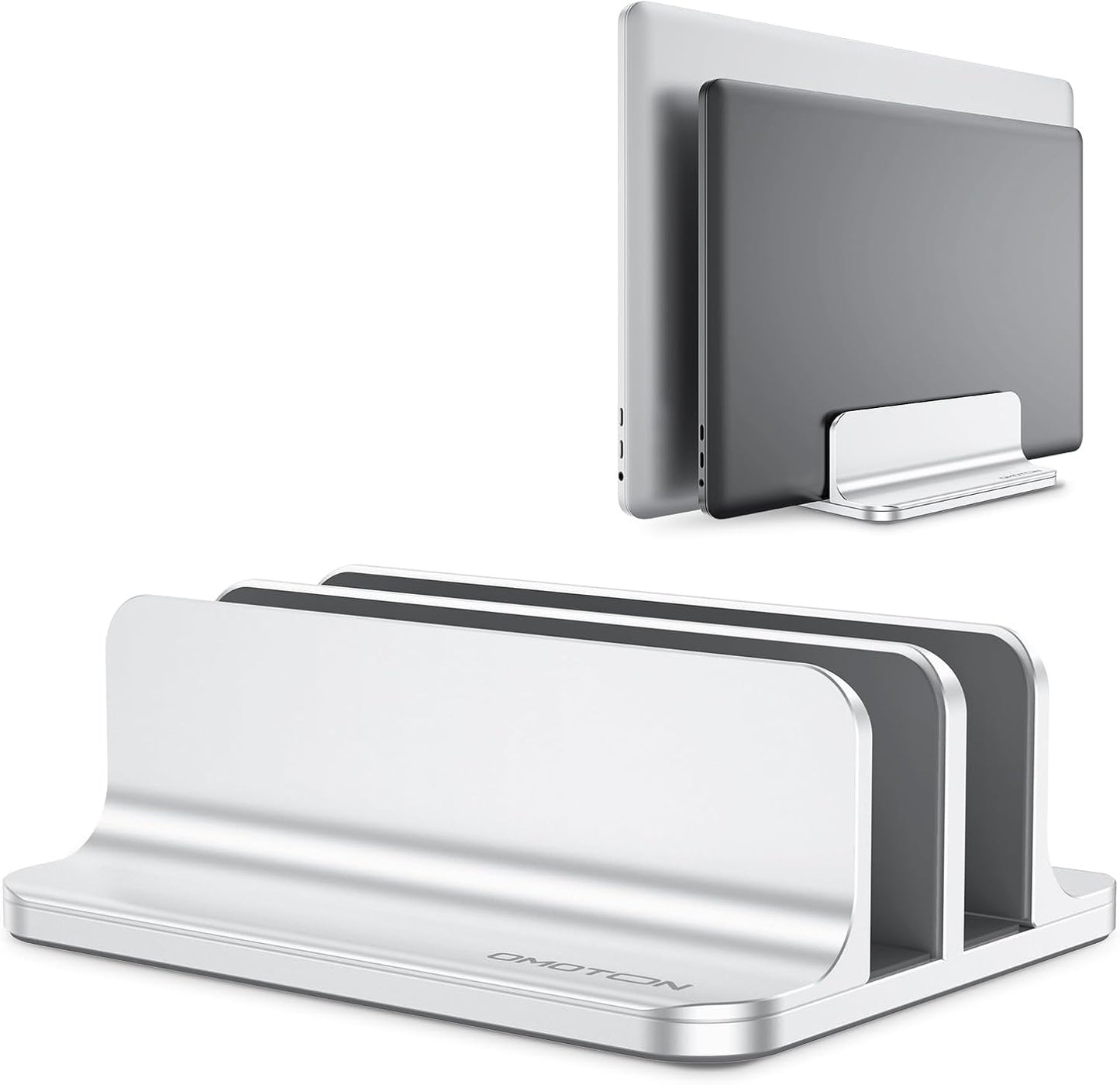 [Updated Dock Version Vertical Laptop Stand, Double Desktop Stand Holder with Adjustable Dock (Up to 17.3 Inch), Fits All Macbook/Surface/Samsung/Hp/Dell/Chrome Book (Silver)