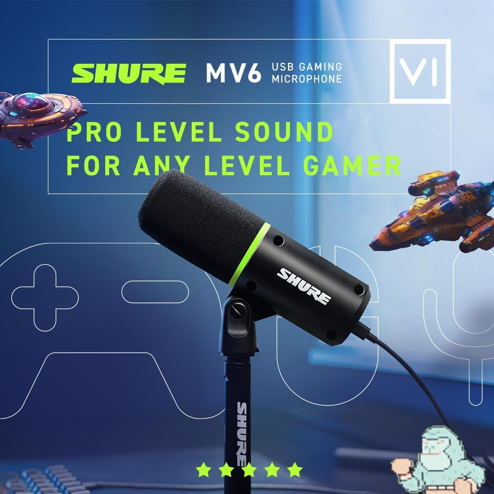 MV6 Gaming Microphone, Dynamic USB PC Mic for Video Games & Streaming - Desktop Stand, Background Noise Cancellation, Tap-To-Mute & 3.5Mm Output for Real-Time Headphone Monitoring