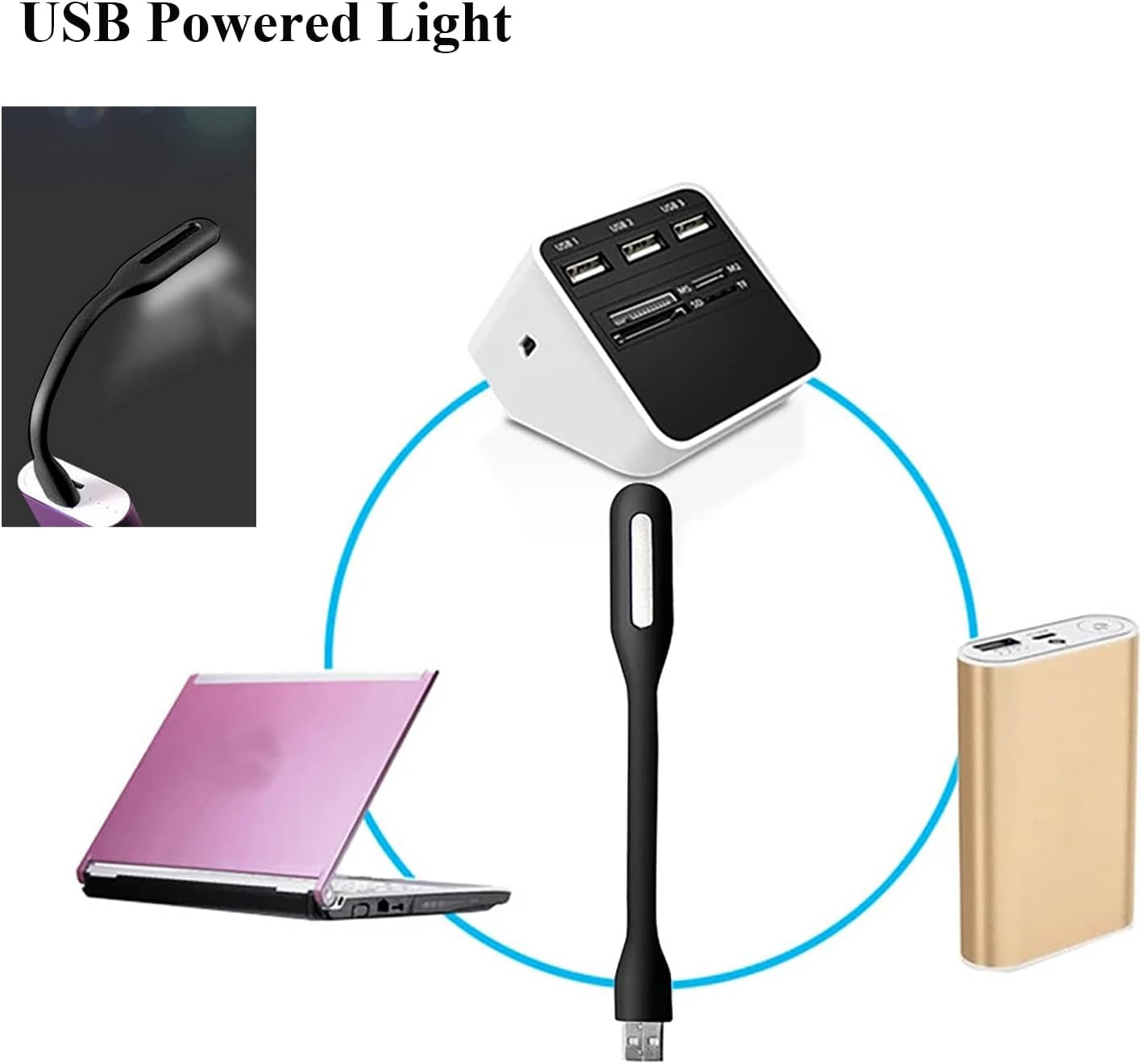 Mini Flexible Light, Portable USB Led Reading Night Lamp for PC Laptop Computer Notebook Power Bank - 2 Pack (Black)