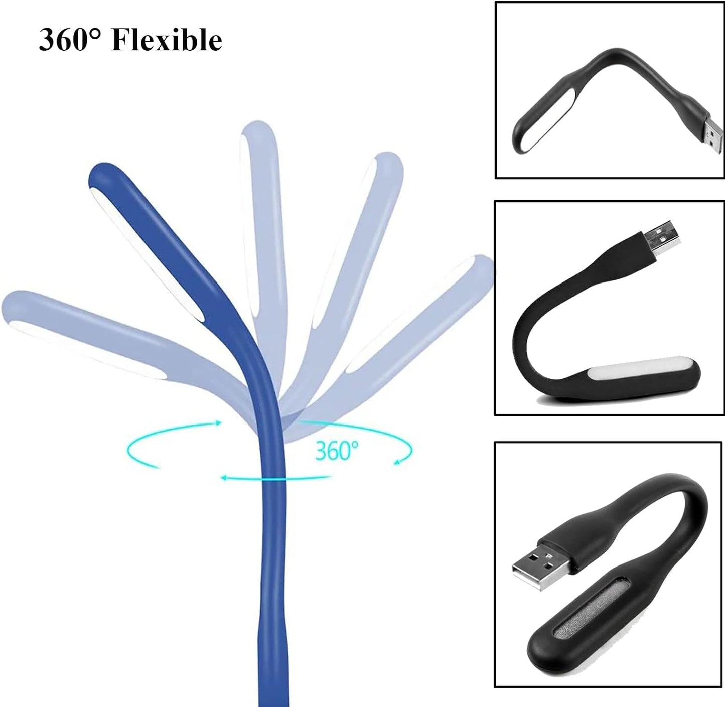 Mini Flexible Light, Portable USB Led Reading Night Lamp for PC Laptop Computer Notebook Power Bank - 2 Pack (Black)