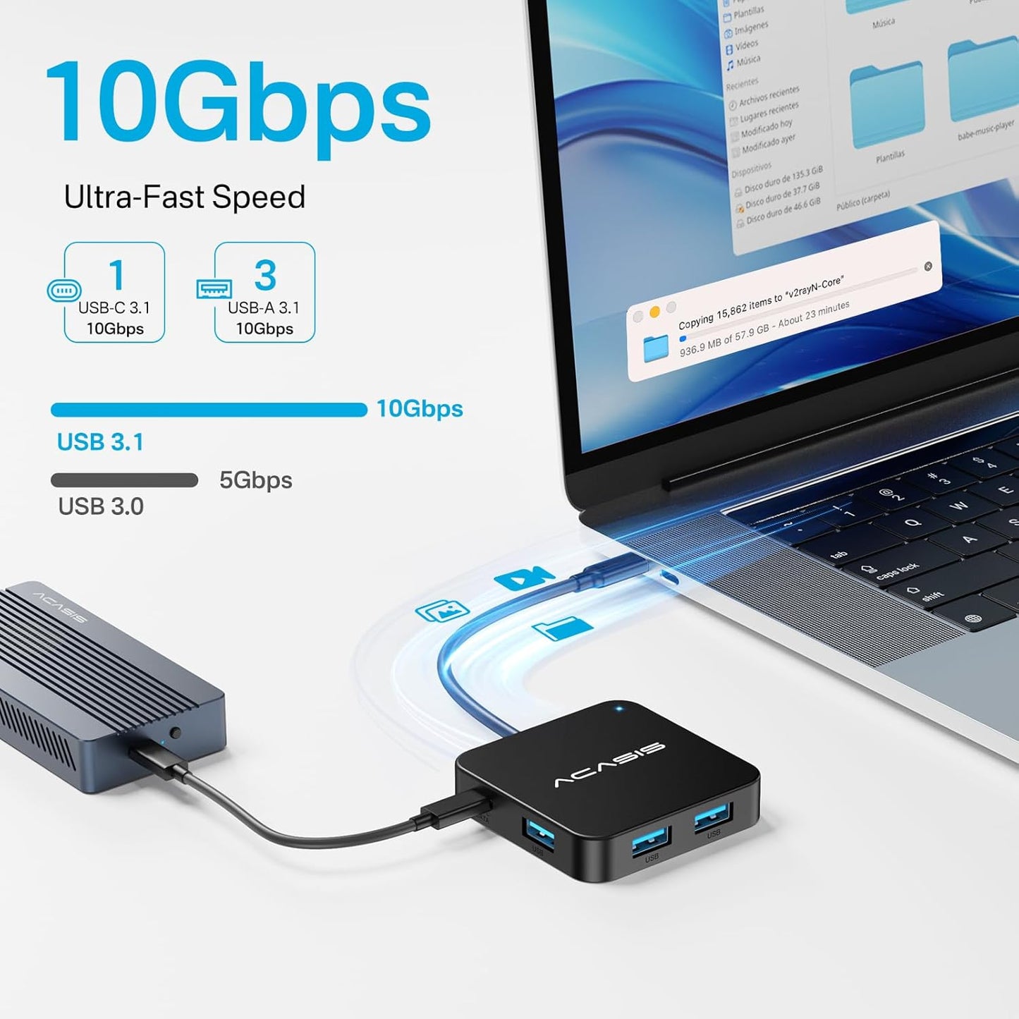 USB C Hub 10Gbps, Multiport Adapter with 4K 60Hz HDMI, 100W Power Delivery, 3 USB A3.2+1 USB-C 3.1 Data Port, USB C to HDMI Adapter for Macbook, Dell, Lenovo, Surface, Ipad PRO, Xps(Black)