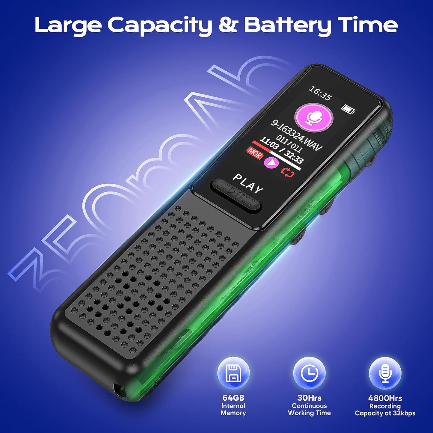 64GB Voice Recorder - Upgraded Digital Voice Activated Recorder with AI Noise Reduction Technology, Dictaphone Tape Recorder Device with Playback for Lectures Meetings/Classes/Interview