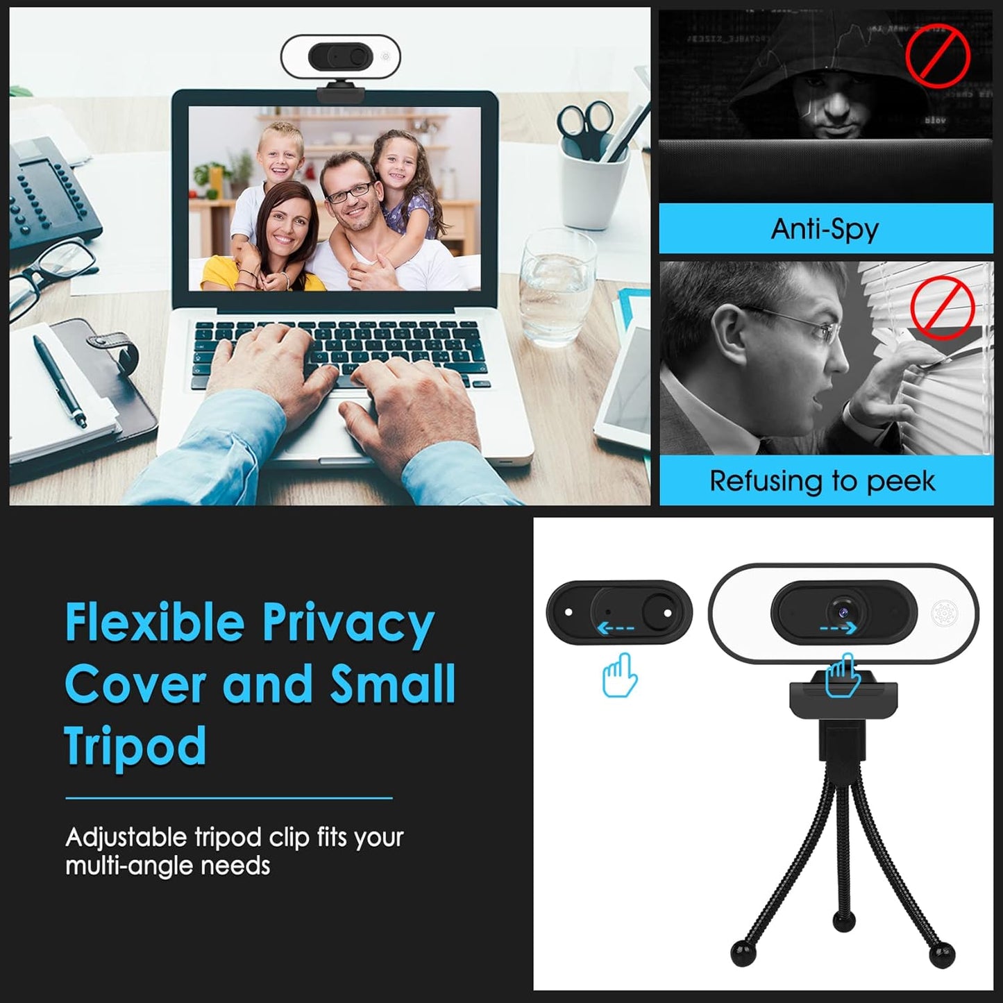 Webcam with Ring Light - Plug and Play, Privacy Cover and Tripod Included, 1080P Full HD Pro Streaming Web Camera with Microphone, USB Computer Camera for PC Mac Laptop Desktop