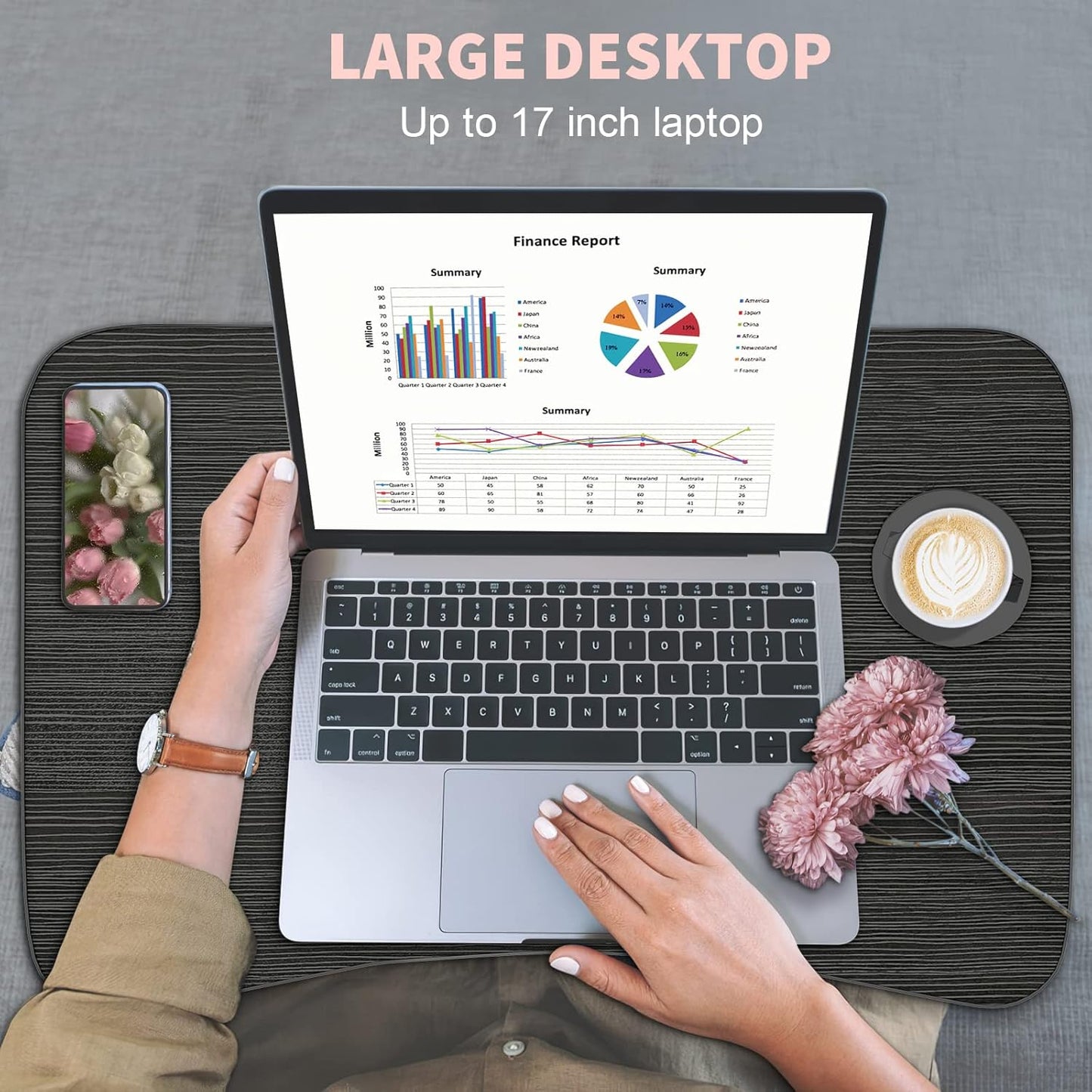 Portable Foldable Lap Desk with Storage Drawer and Cup Holder - Laptop Bed Stand Tray Table for Eating, Reading and Working