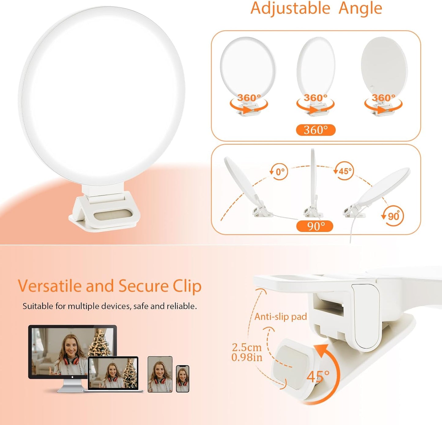 Clip-On Ring Light for Laptop & Phone, Upgraded 60-LED Full-Screen Anti-Glare Light with 3 Color Modes & Dimmable Brightness, Perfect for Zoom, Tiktok, Selfies, Video Calls