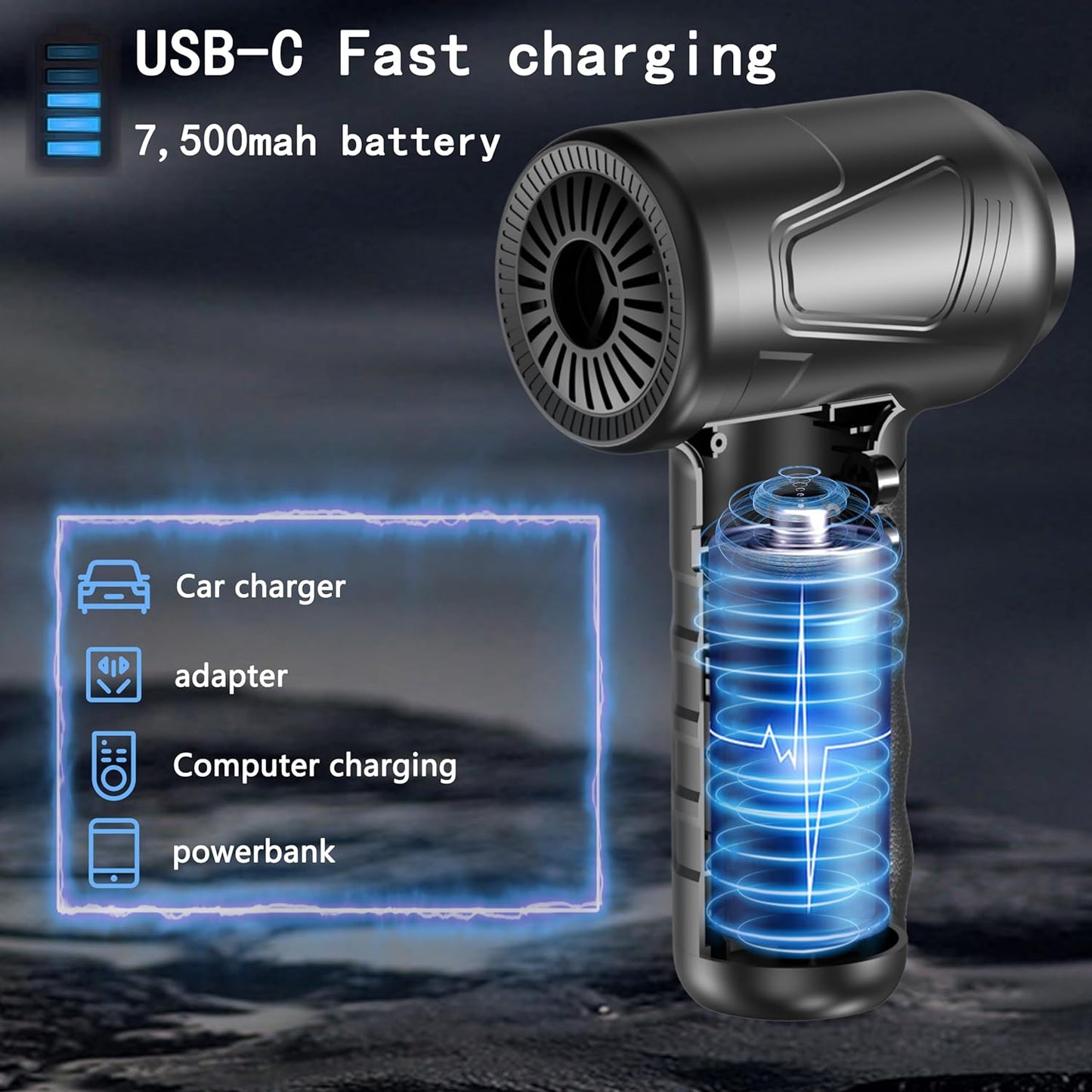 Compressed Air Duster-Cordless Air Blower-Electric Air Duster for Cleaning Keyboard Pc-Air Cleaning Kit-3 Speed Duster Cleaner with Led-Light-No Canned Air Dusters-Car Dusters
