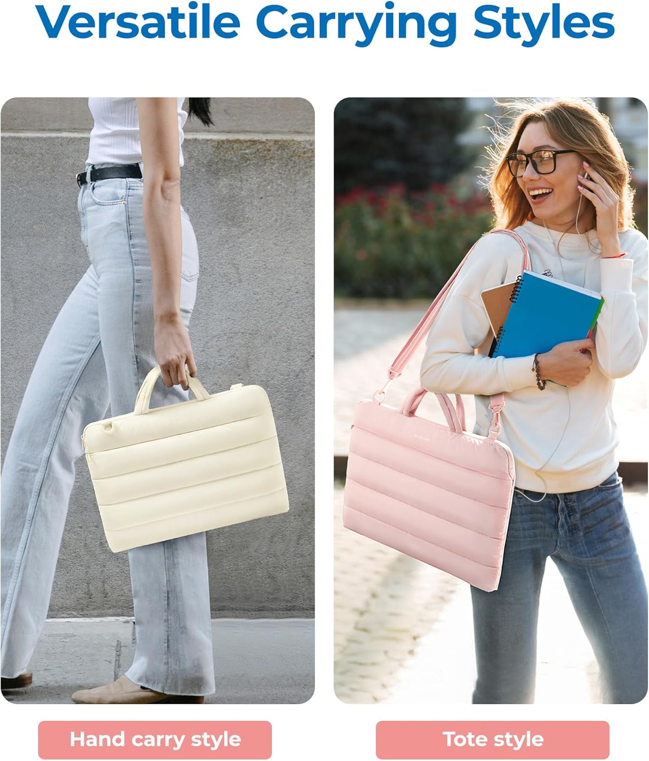 13-14 Inch Laptop Bag, Puffy Cute Laptop Case Sleeve with Handle for Women, Portable Macbook Air/Pro 13 Inch Case Sleeve with Strap, Black