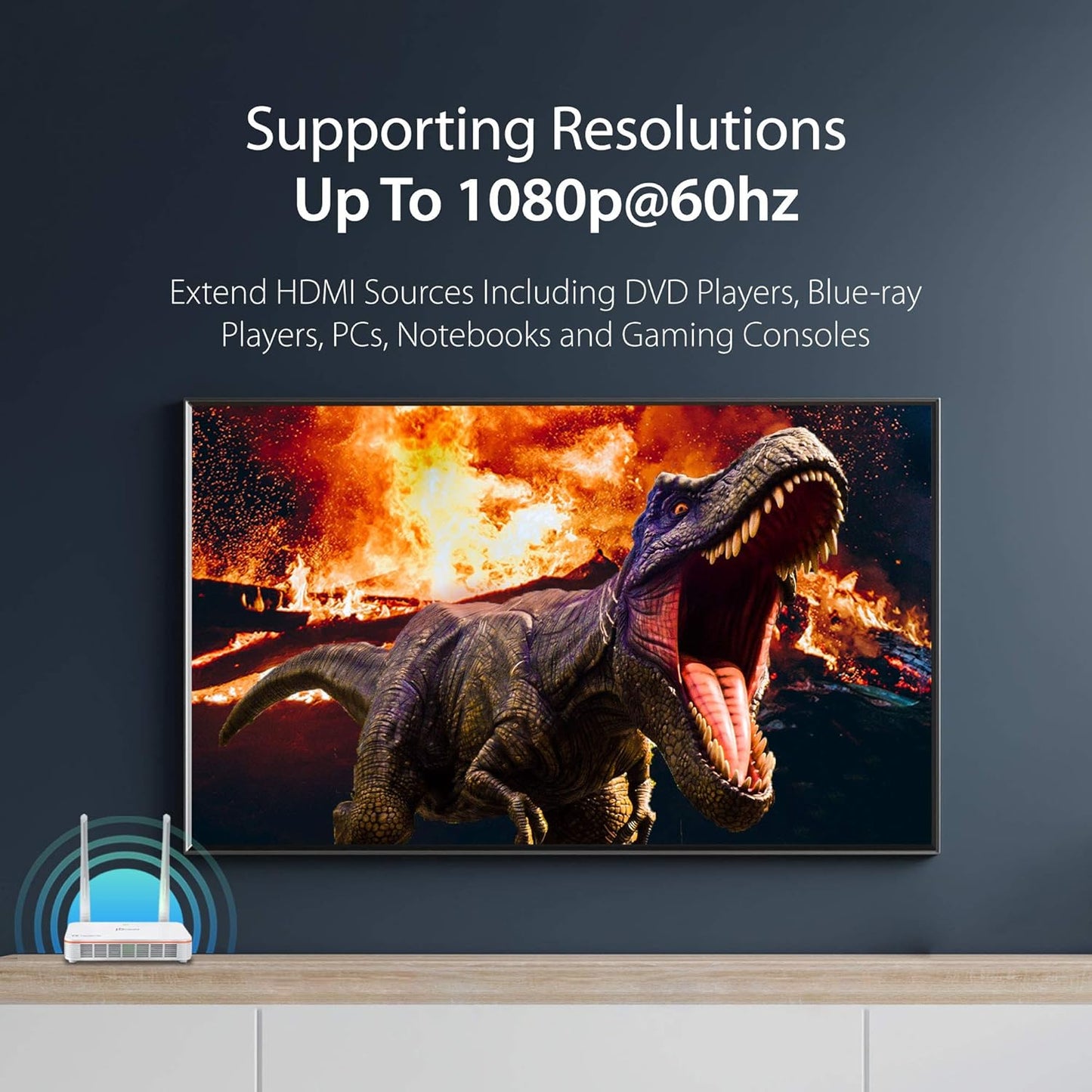 Wireless Display HDMI Extender Full HD 1080P 60Fps Transmitter and Receiver with IR Remote Control, 200Ft Transmission, Ultra-Low Latency, for Home/Office/Church (JVAW53)