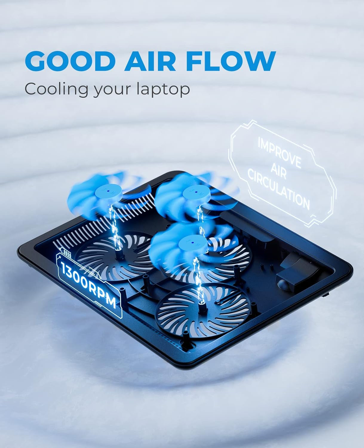 HV-F2056 15.6"-17" Laptop Cooler Cooling Pad - Slim Portable USB Powered (3 Fans), Black/Blue