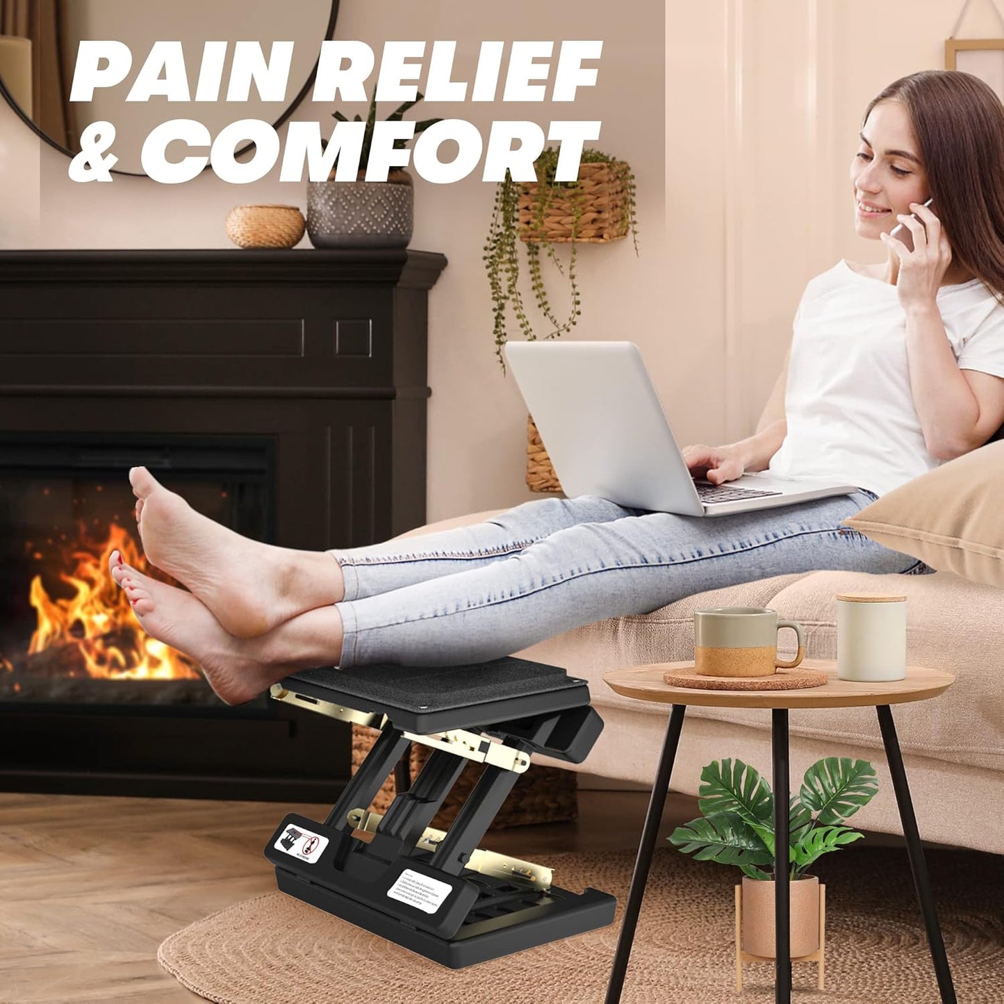 Foot Rest for under Desk at Work, Height Adjustable Footrest with Massage Roller and Soft Pad, Foldable Ergonomic Foot Rest for Car, Underdesk, Home, Train(Black)