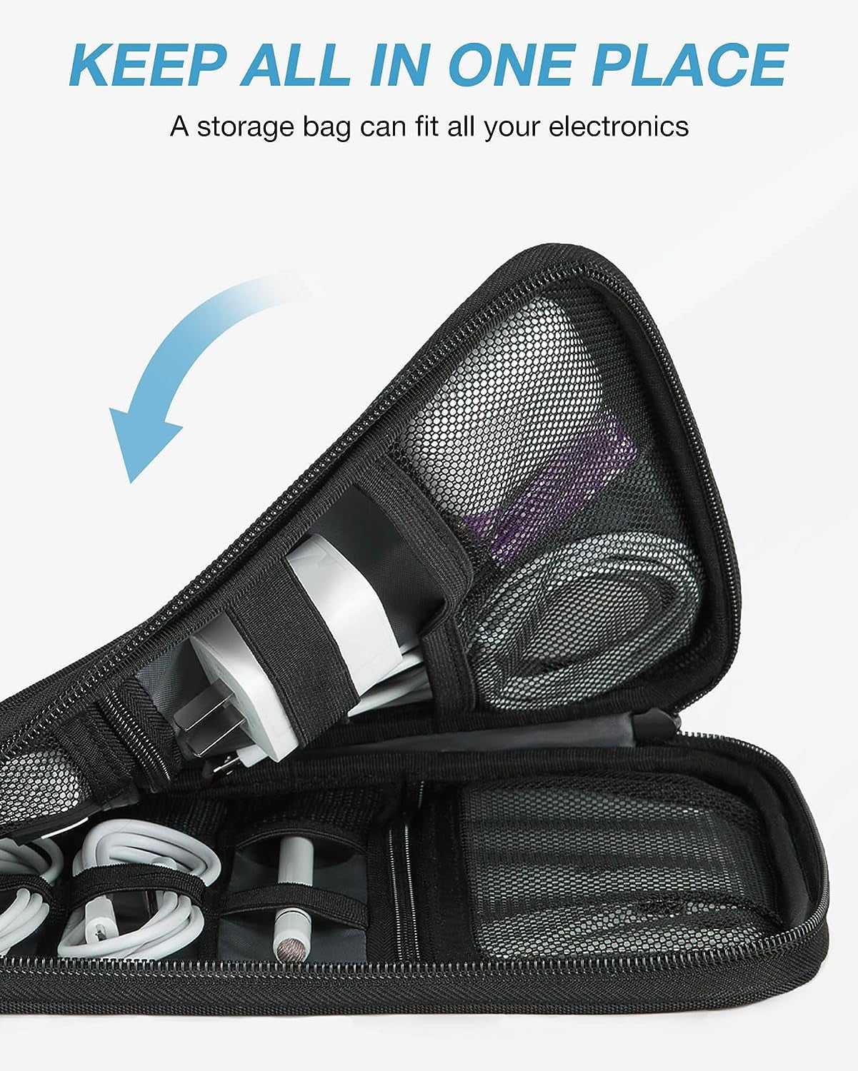 Electronics Travel Organizer Case, Tech Accessories Cord Storage Bag for Phone, Power Bank, SD Card, Cables, Black