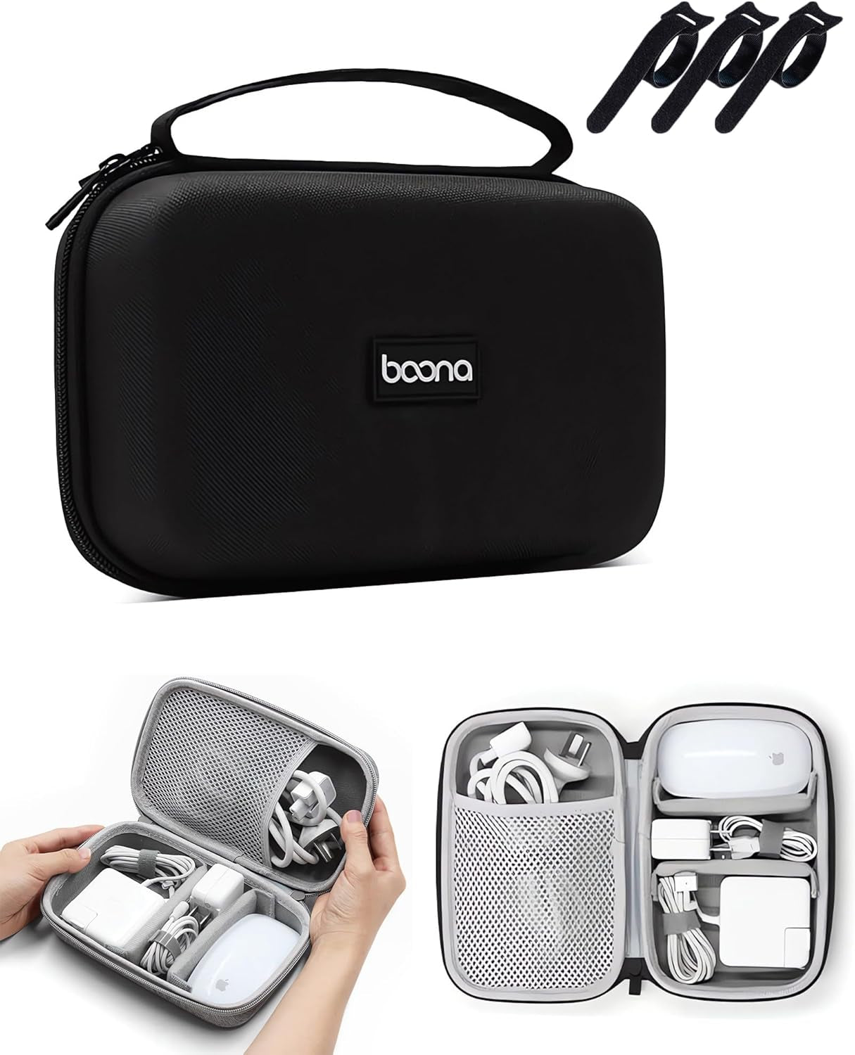 Charger Case for Macbook, 7.9"X4.7" Computer Charger Organizer, Apple Magic Mouse Apple Pencil USB Flash Disk SD Card Small Portable Accessories Bag (Black)