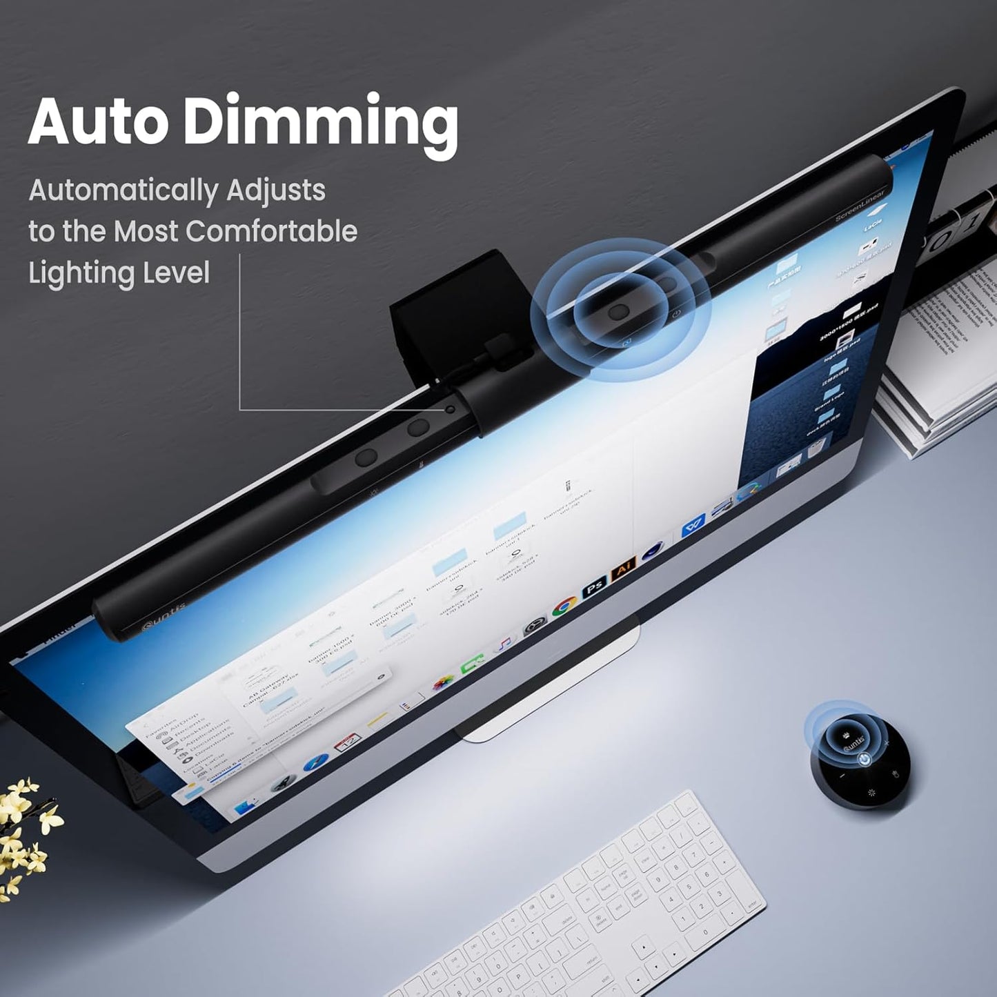 Computer Monitor Lamp, Screen Monitor Light Bar for Eye Caring, USB Reading LED Task Lamp with Auto-Dimming, Dimmable Light Bar, Touch Control, No Glare Space Saving Home Office Desk Lamps