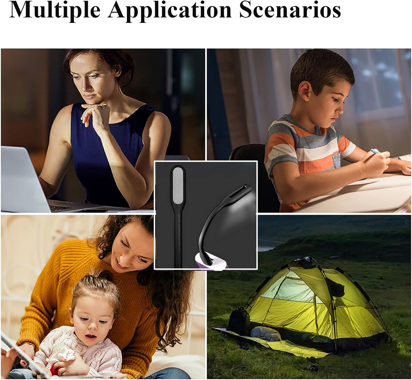 Mini Flexible Light, Portable USB Led Reading Night Lamp for PC Laptop Computer Notebook Power Bank - 2 Pack (Black)