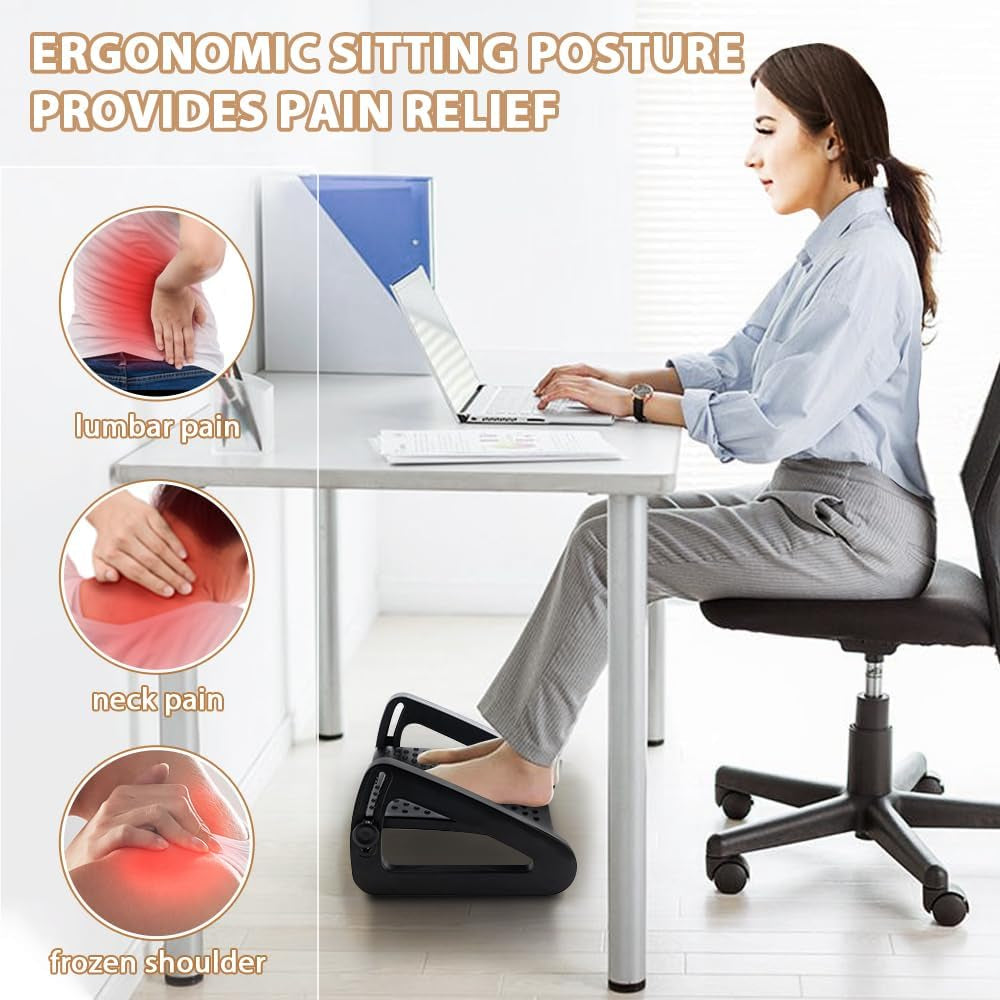 Foot Rest, Six Heights Adjustable Foot Rest for under Desk at Work, Ergonomic Foots Stool for under Office Desks, under Desk Footrest with Foot Massage Roller, Chair Footrest for Leg Rests