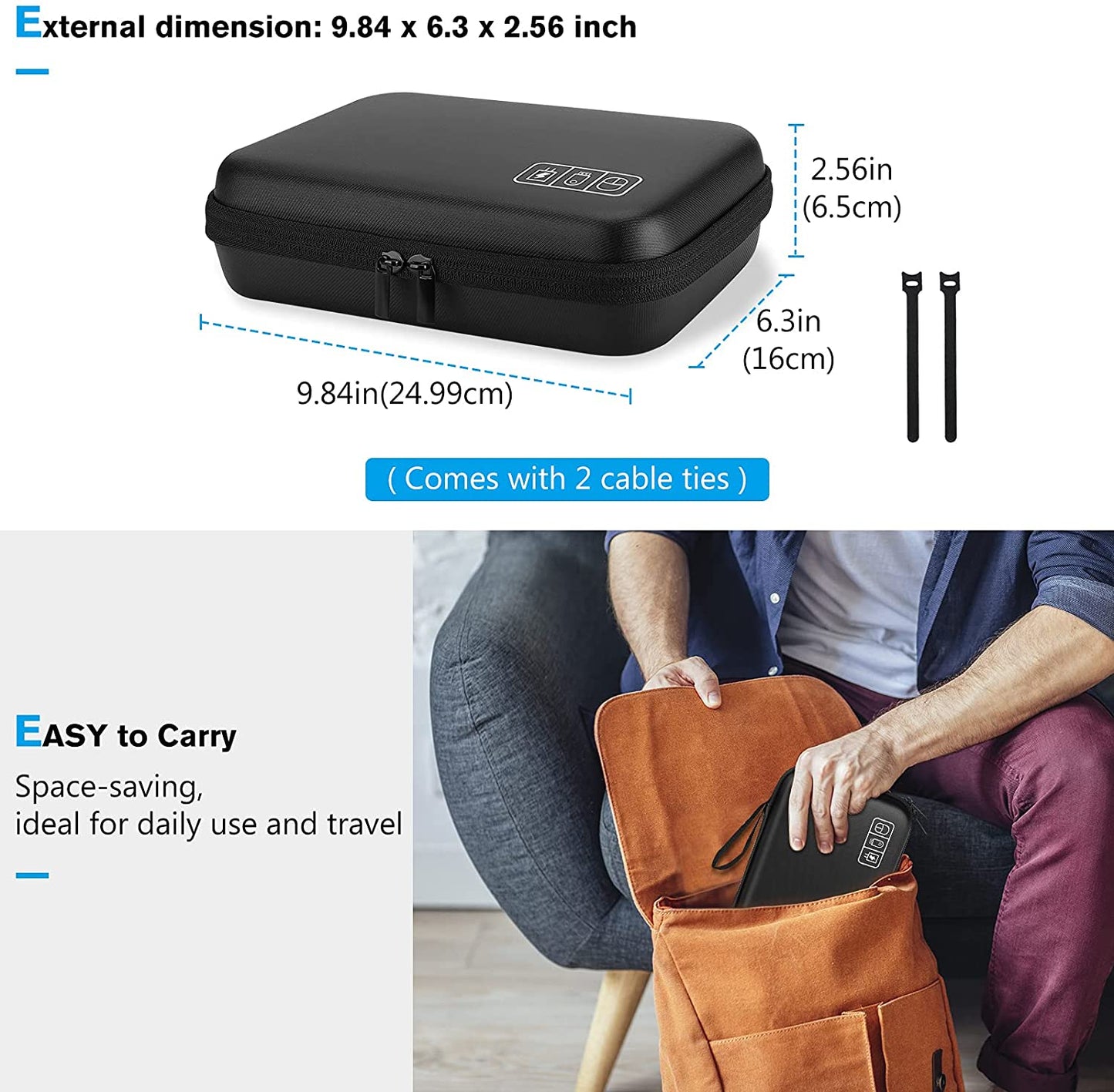 Hard Travel Electronic Organizer Case for Macbook Power Adapter Chargers Cables Power Bank Apple Magic Mouse Apple Pencil USB Flash Disk SD Card Small Portable Accessories Bag -L, Black