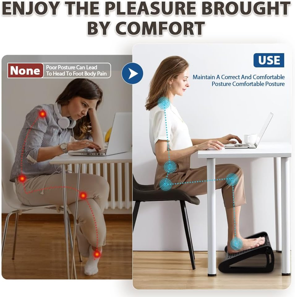 Foot Rest, Six Heights Adjustable Foot Rest for under Desk at Work, Ergonomic Foots Stool for under Office Desks, under Desk Footrest with Foot Massage Roller, Chair Footrest for Leg Rests