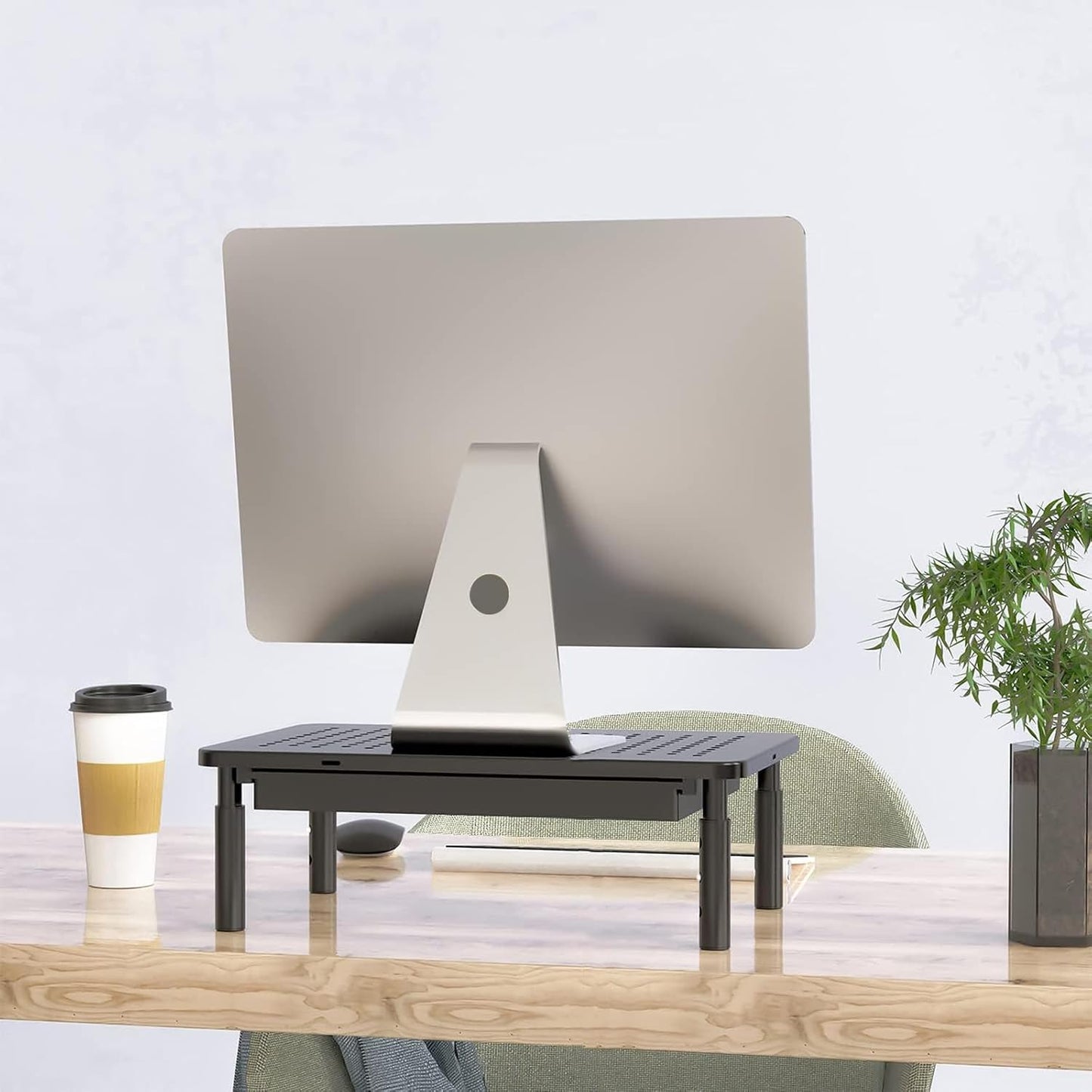 Computer Monitor Stand with Storage, Desk Monitor Riser 3 Height Adjustable, Laptop Riser with Airflow Vents, Desk Organizer for Computer, Laptop, Printer, Notebook (STT003D-B), 1 Pack, Black