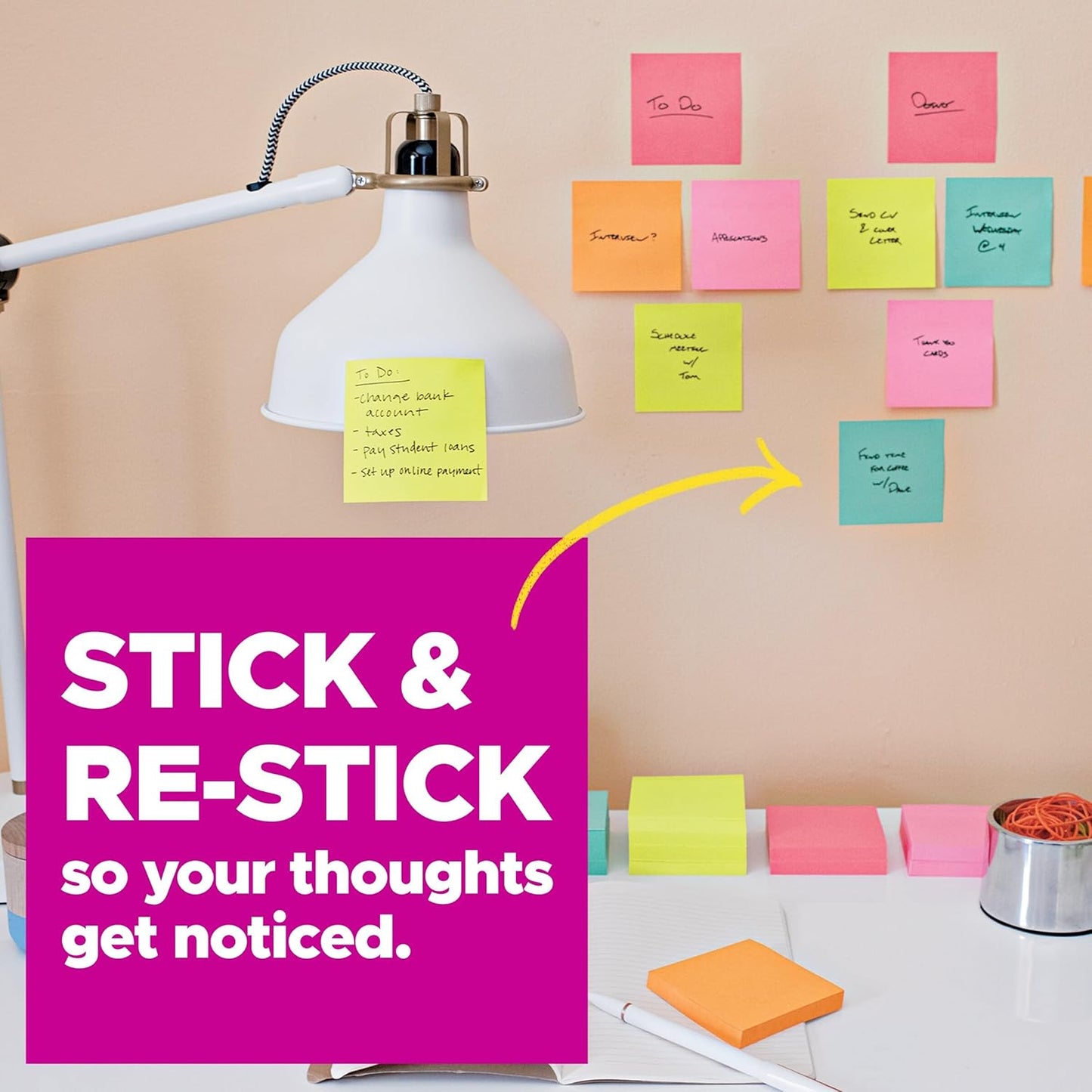 Super Sticky Notes, 24 Sticky Note Pads, 3 X 3 In., School Supplies, Office Products, Sticky Notes for Vertical Surfaces, Monitors, Walls and Windows, Energy Boost Collection