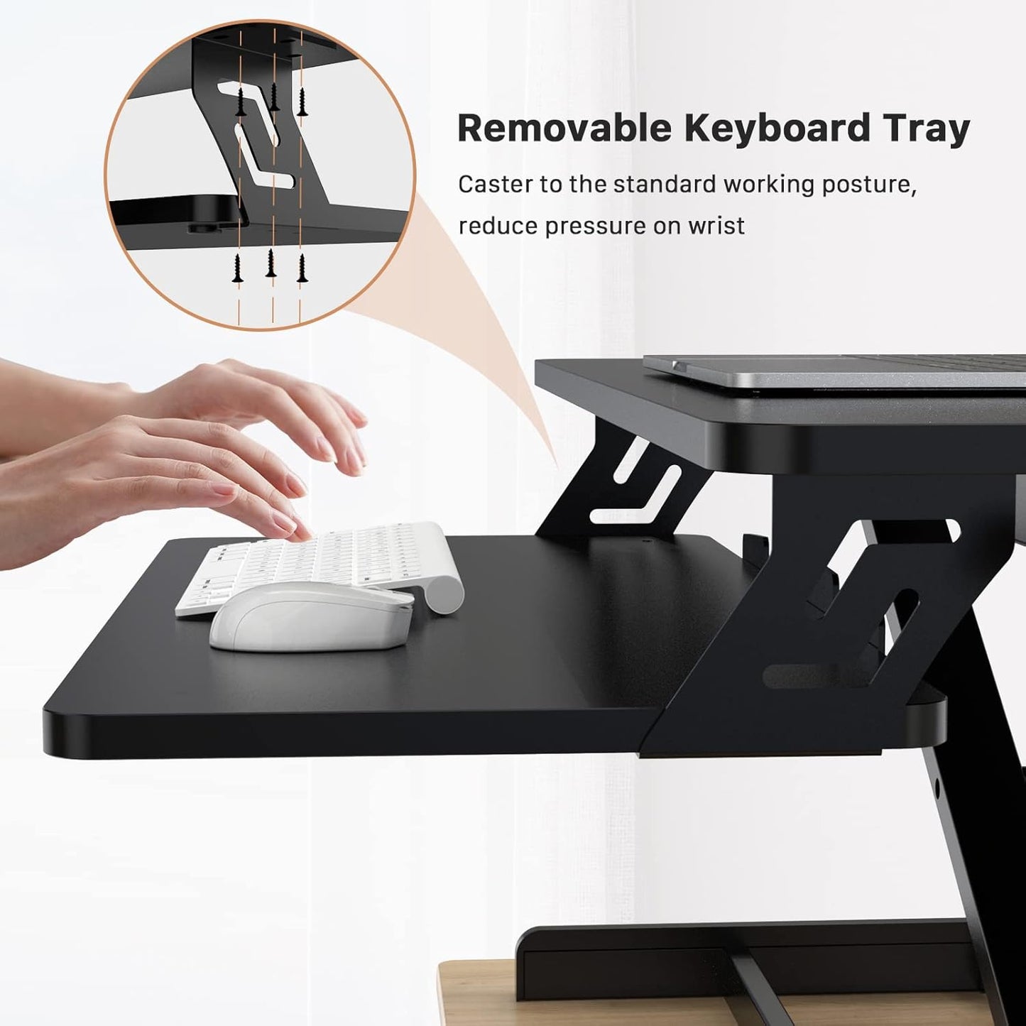 Standing Desk Converter, 32" Wide Height Adjustable Sit Stand up Desk Riser with Keyboard Tray, Desktop Workstation Riser for Home Office Computer Laptop, Particle Board, Black