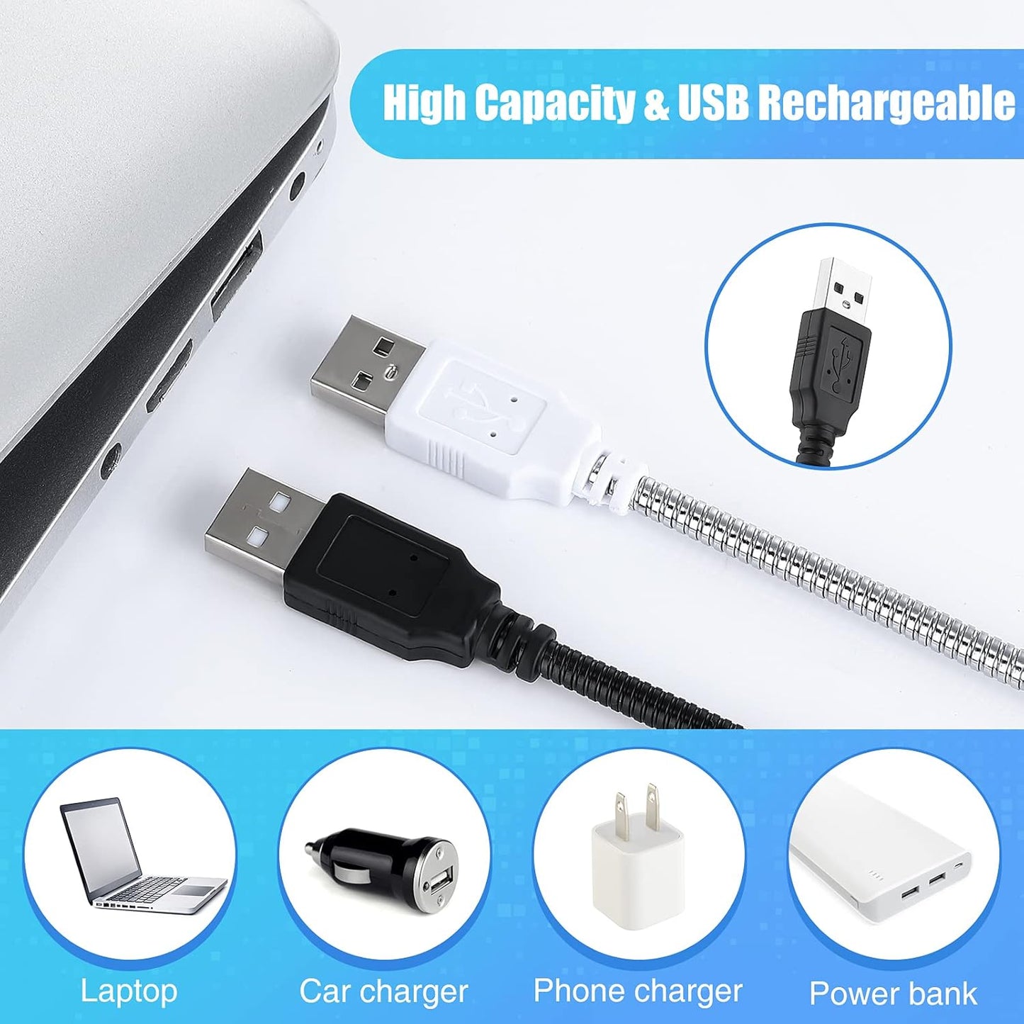 2 Pieces USB LED Light for Laptop Keyboard Light Gooseneck Computer Lamp Flexible Stick Dimmable LED Lamp Touch Switch for Reading Book(Black, Blue)
