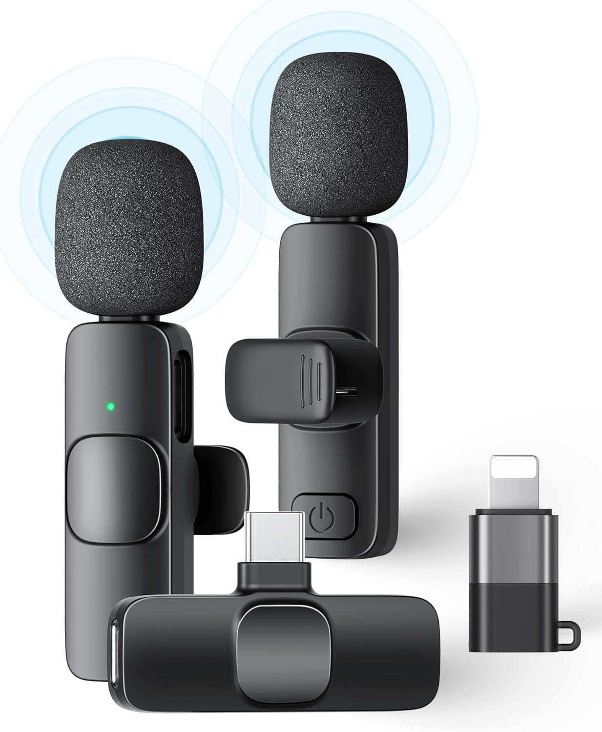 2 Pack Wireless Lavalier Microphone for Iphone Ipad and Android Phone, Lapel Mic Plug and Play Wireless Mic Noise Reduction Microphone for Video Recording Interview Podcast Vlog Youtube Tiktok