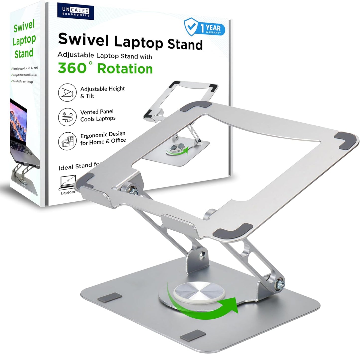 Swivel Laptop Stand for Desk, Adjustable Computer Ipad Stand for Desk W/ 360 Rotation, Portable Laptop Holder for Home Office Ergonomic Supplies