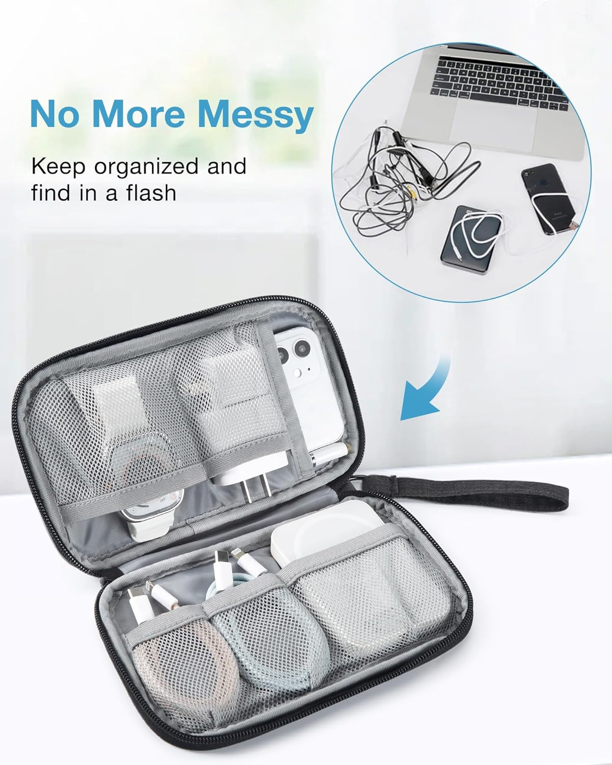 Cord Organizer Travel Cable Organizer Bag Tech Electronic Organizer Travel Case, Travel Essentials for Charger, Cable, Phone, Flash Drive, Single Layer - Black