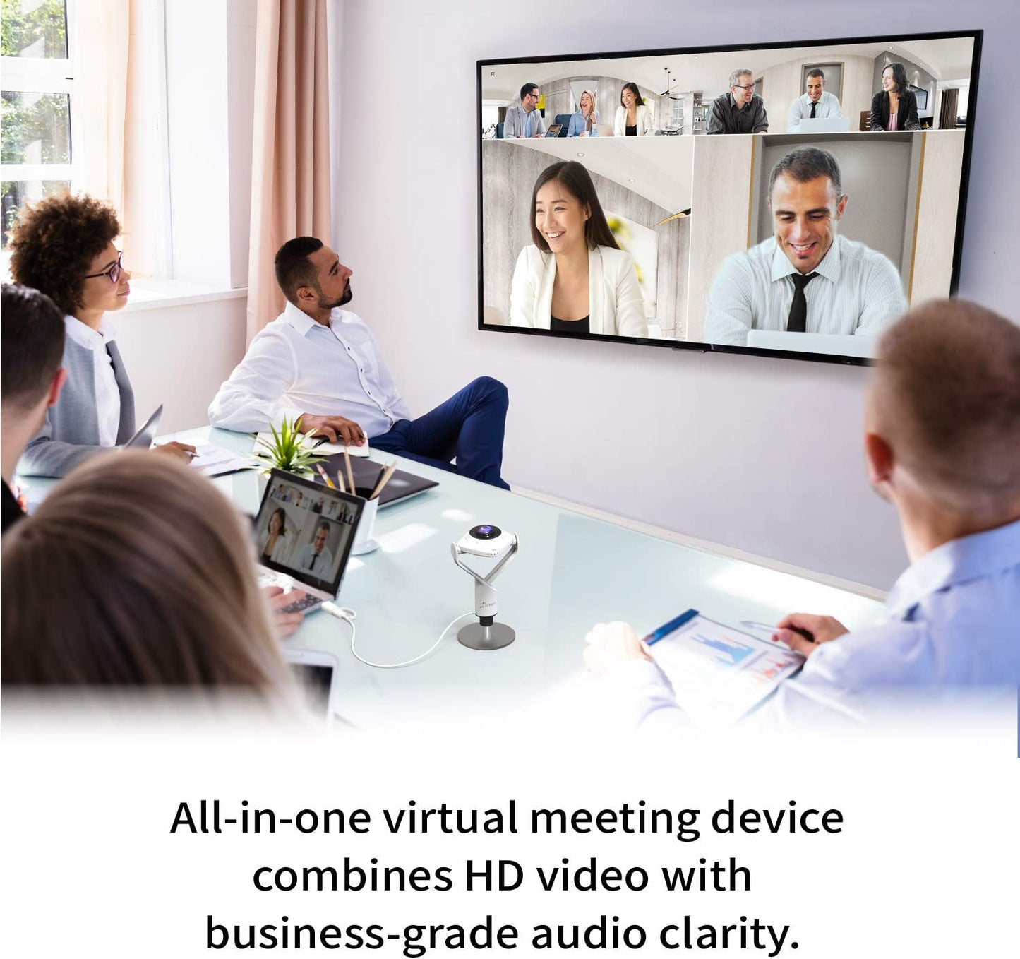 360 Degree All around Meeting Webcam - 1080P HD Video Conference Camera with High Fidelity Microphone, USB-C | for Video Conferencing, Online Classes, and Collaboration (JVCU360)
