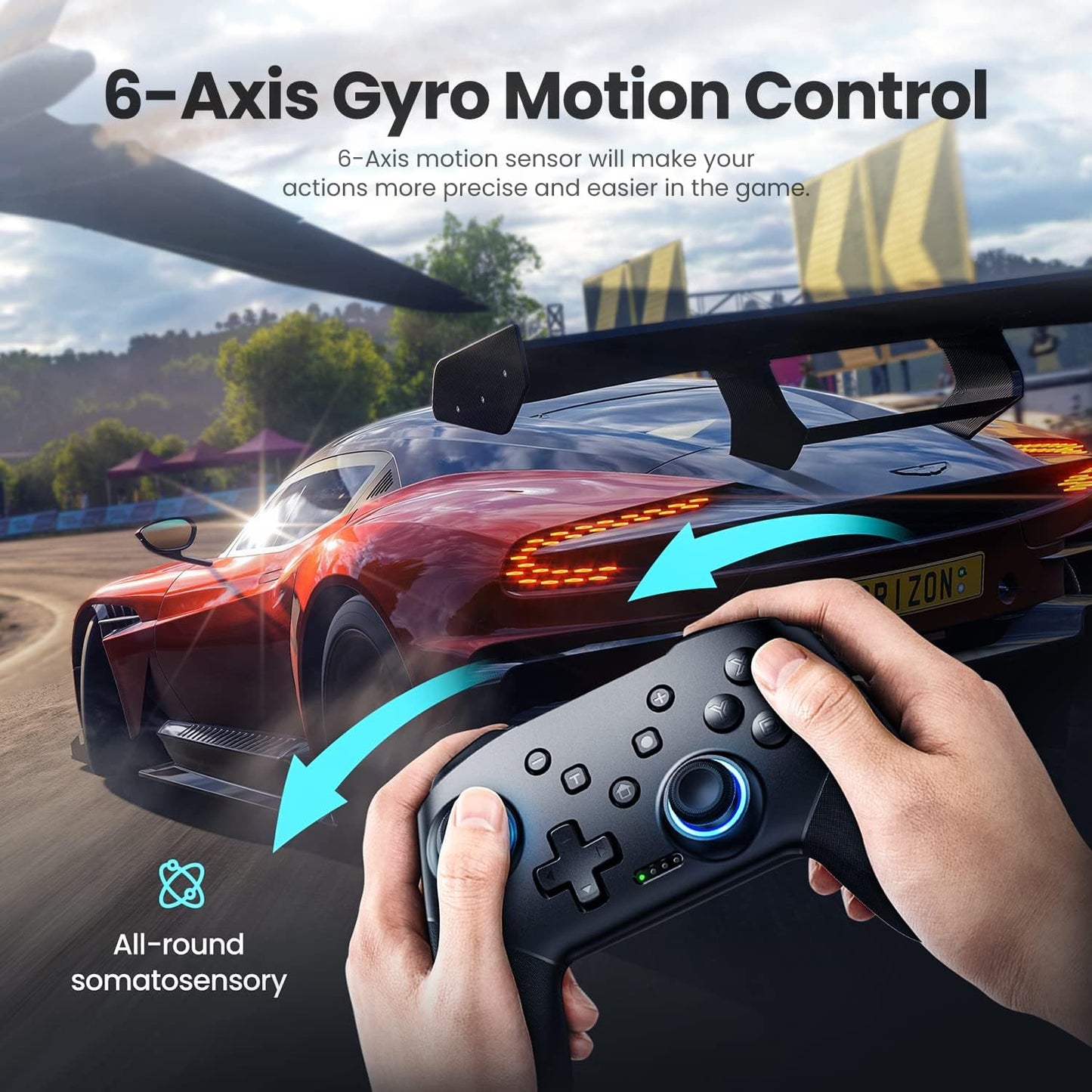 Controller Wireless, Pro Controllers Compatible with Lite/Oled/Android/Ios/Pc, One-Key Pairing Gamepad with 9-Color RGB Leds 1000Mah Battery 6-Axis Motion Wake up Function