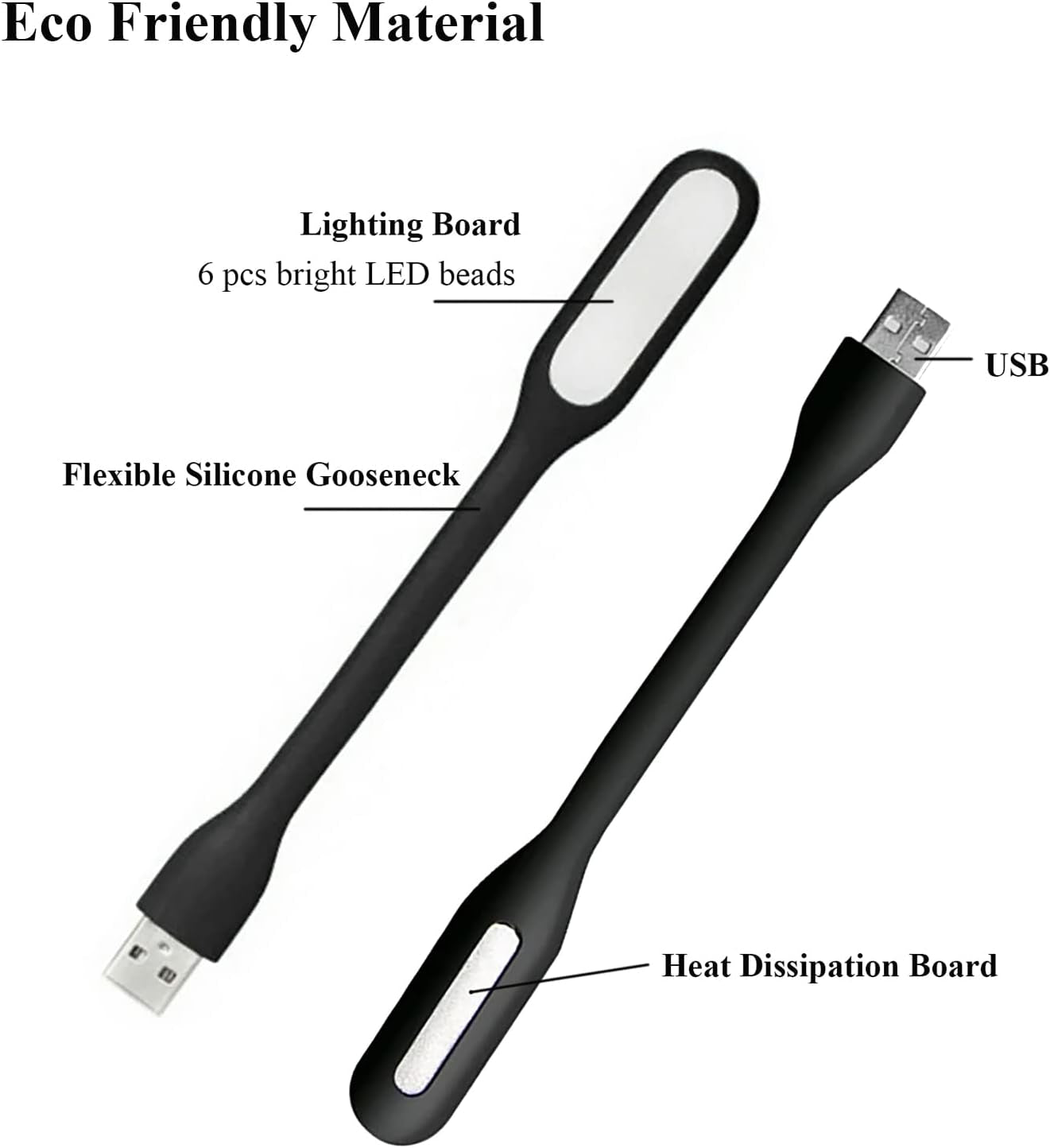 Mini Flexible Light, Portable USB Led Reading Night Lamp for PC Laptop Computer Notebook Power Bank - 2 Pack (Black)