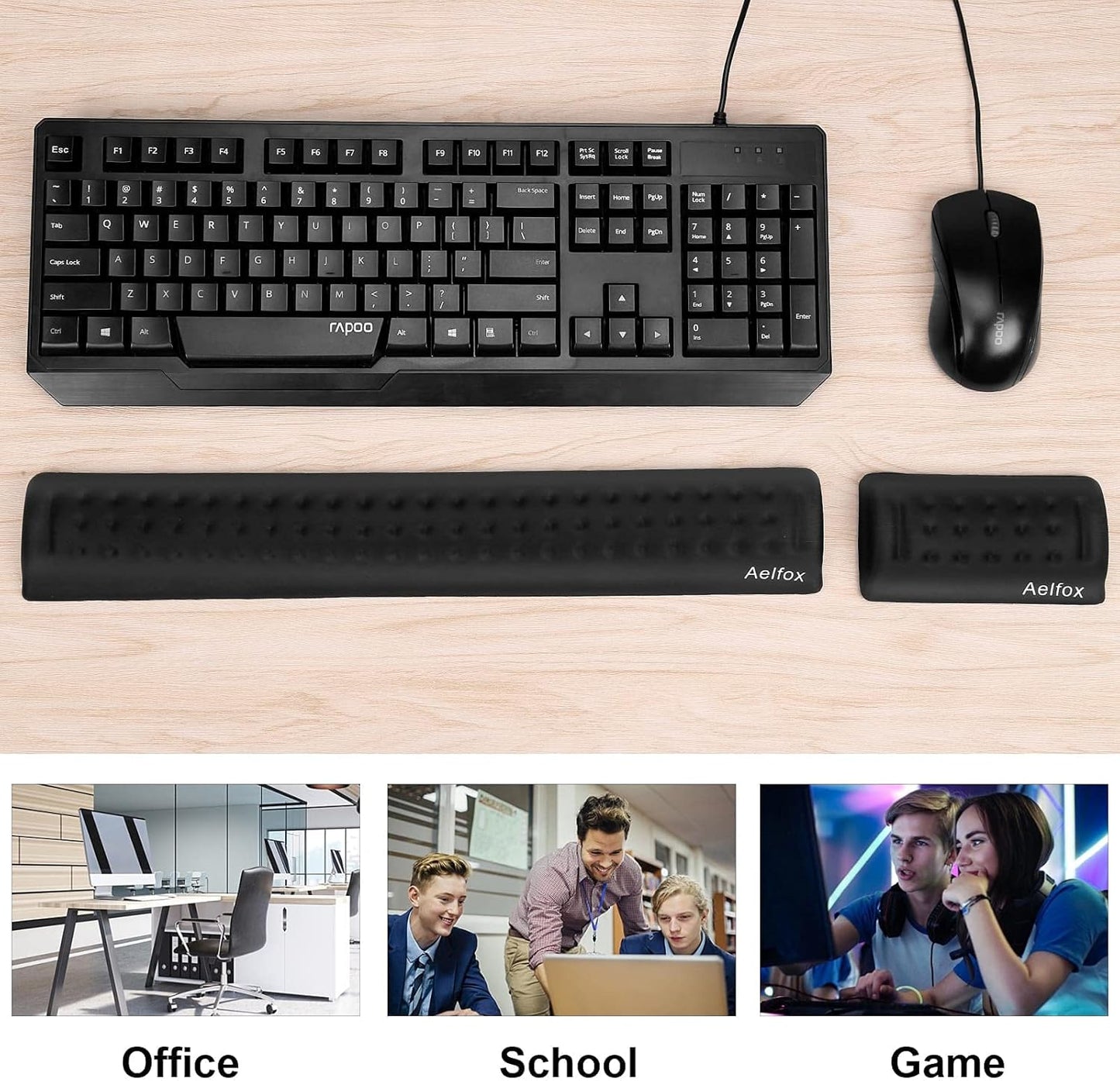 Memory Foam Keyboard Wrist Rest&Mouse Wrist Rest, Ergonomic Design Wrist Pad for Computer Keyboard Laptop Wrist Support, Arm Rest for Desk Accessories in Home Office School(Black)