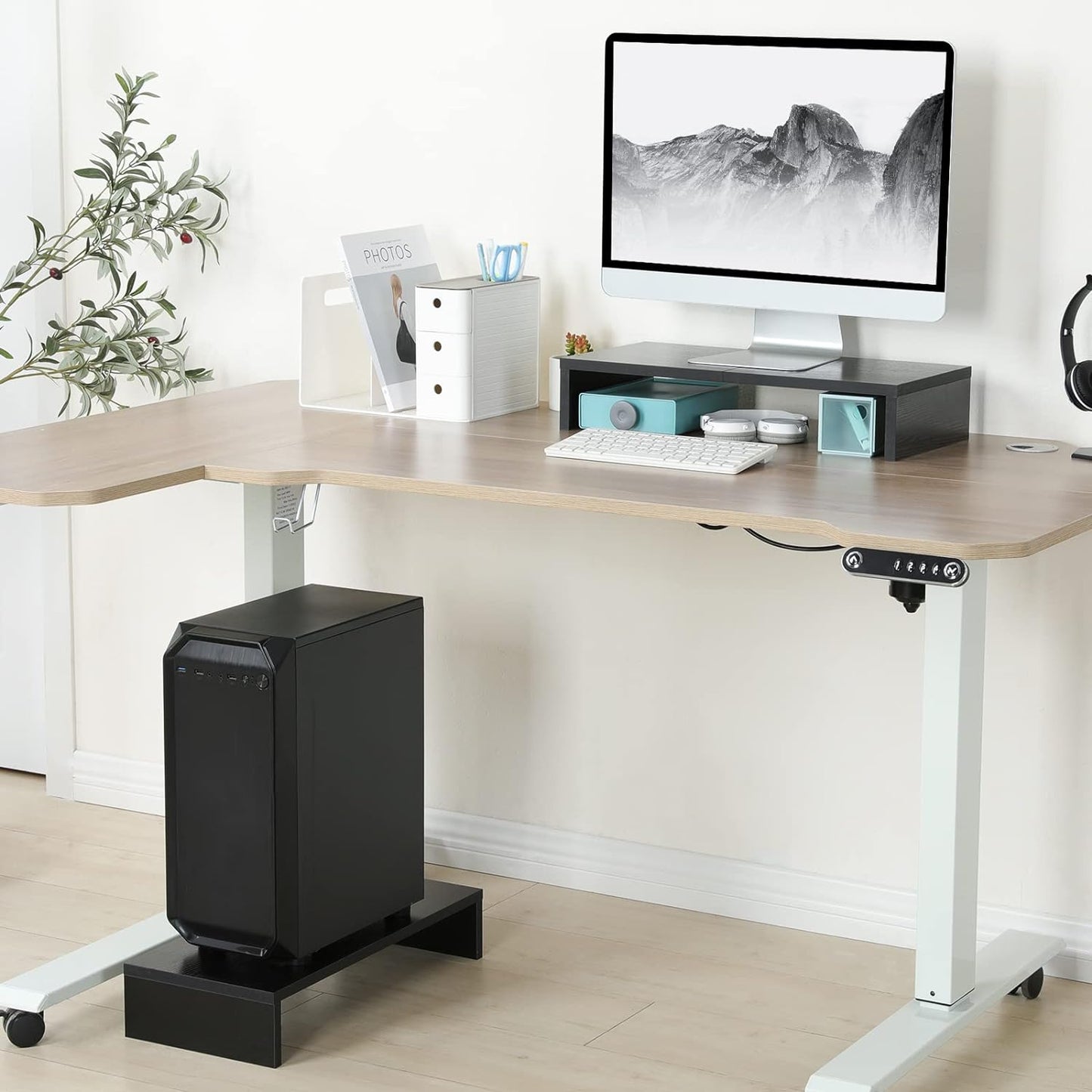 20 Inch Monitor Stand Riser, Wood Monitor Stand for Desk, Tv/Screen/Pc/Printer/Laptop Riser, Computer Stand with Keyboard Organizer, Black Desktop Stand, Monitor Riser (Black, 20 Inch)