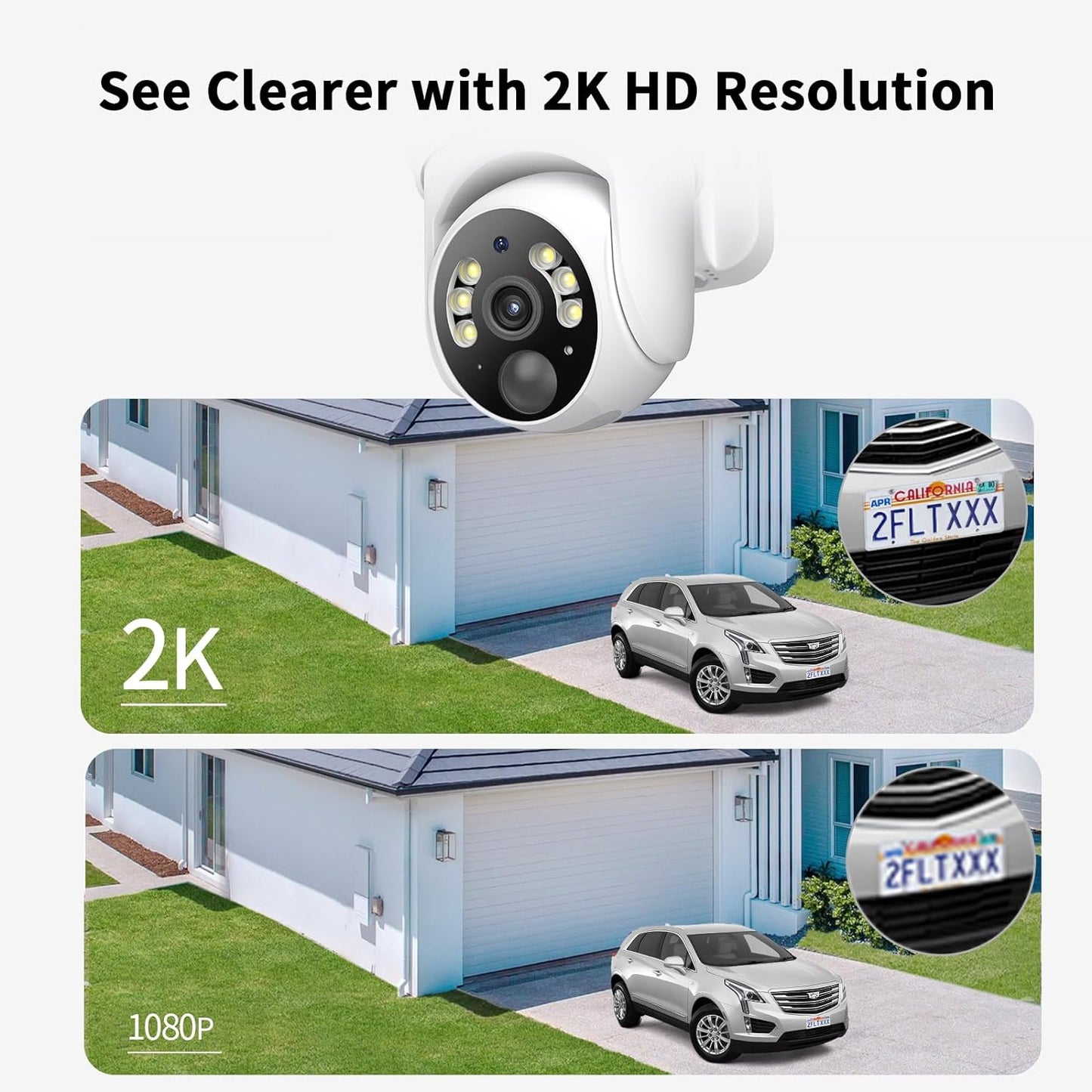 2K Solar Security Cameras Wireless Outdoor, 2 Pack 360Β° View Pan/Tilt Wifi Security Camera outside with Color Night Vision,Easy to Install, PIR Alarm, 2-Way Audio