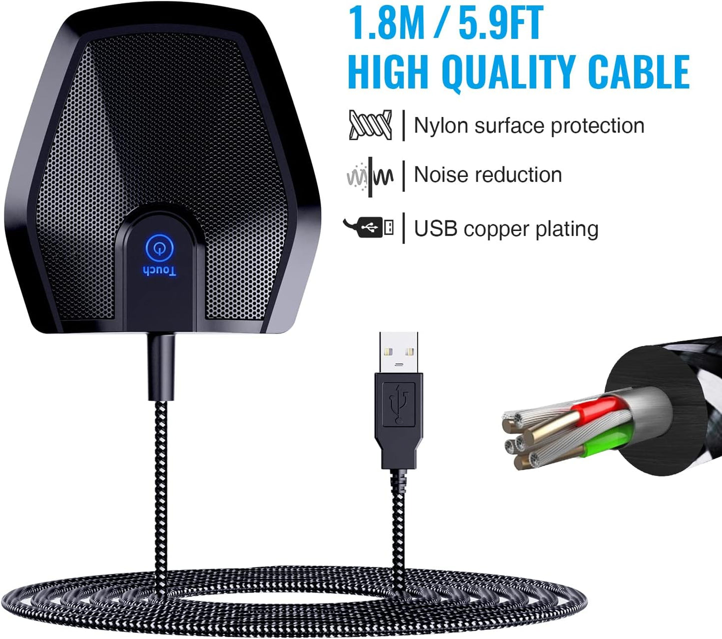 Conference USB Microphone, Omnidirectional Condenser PC Mic for Video Conference, Recording, Skype, Online Class, Court Reporter, Plug & Play Compatible with Mac OS X Windows PC Compute, G11