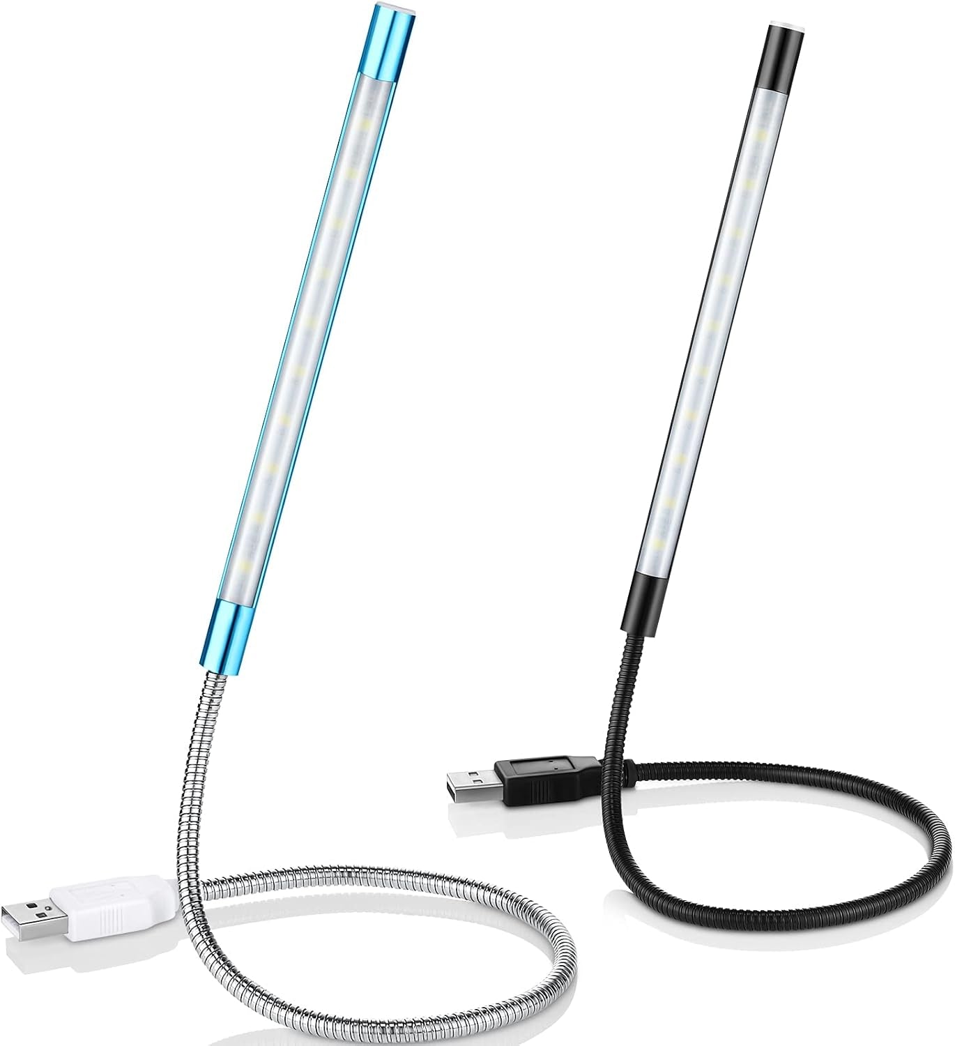 2 Pieces USB LED Light for Laptop Keyboard Light Gooseneck Computer Lamp Flexible Stick Dimmable LED Lamp Touch Switch for Reading Book(Black, Blue)