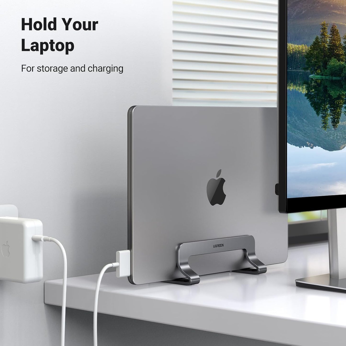 Vertical Laptop Stand Holder for Desk Compatible with Macbook Pro, Macbook Air Stand Vertical Aluminum Adjustable for up to 17.3 Inch Gaming Laptop, Gray