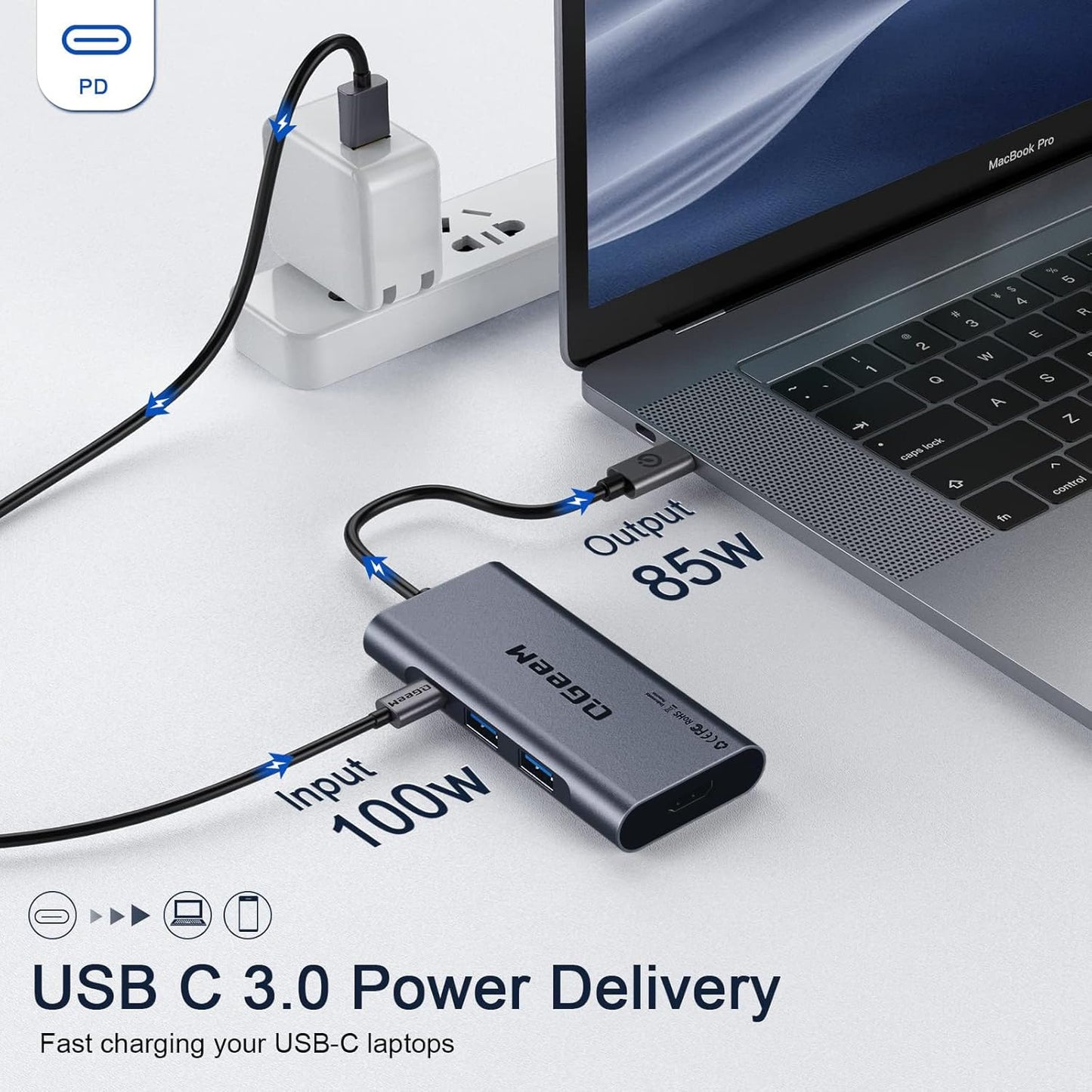 USB C Hub, USB C 4K HDMI Adapter,7 in 1 USB C Dongle with 100W PD,USB 3.0, Card Reader, Compatible for Macbook Iphone 15/16 Ipad Pro Max,Chromebook Laptop USB C Dock-Classic Grey