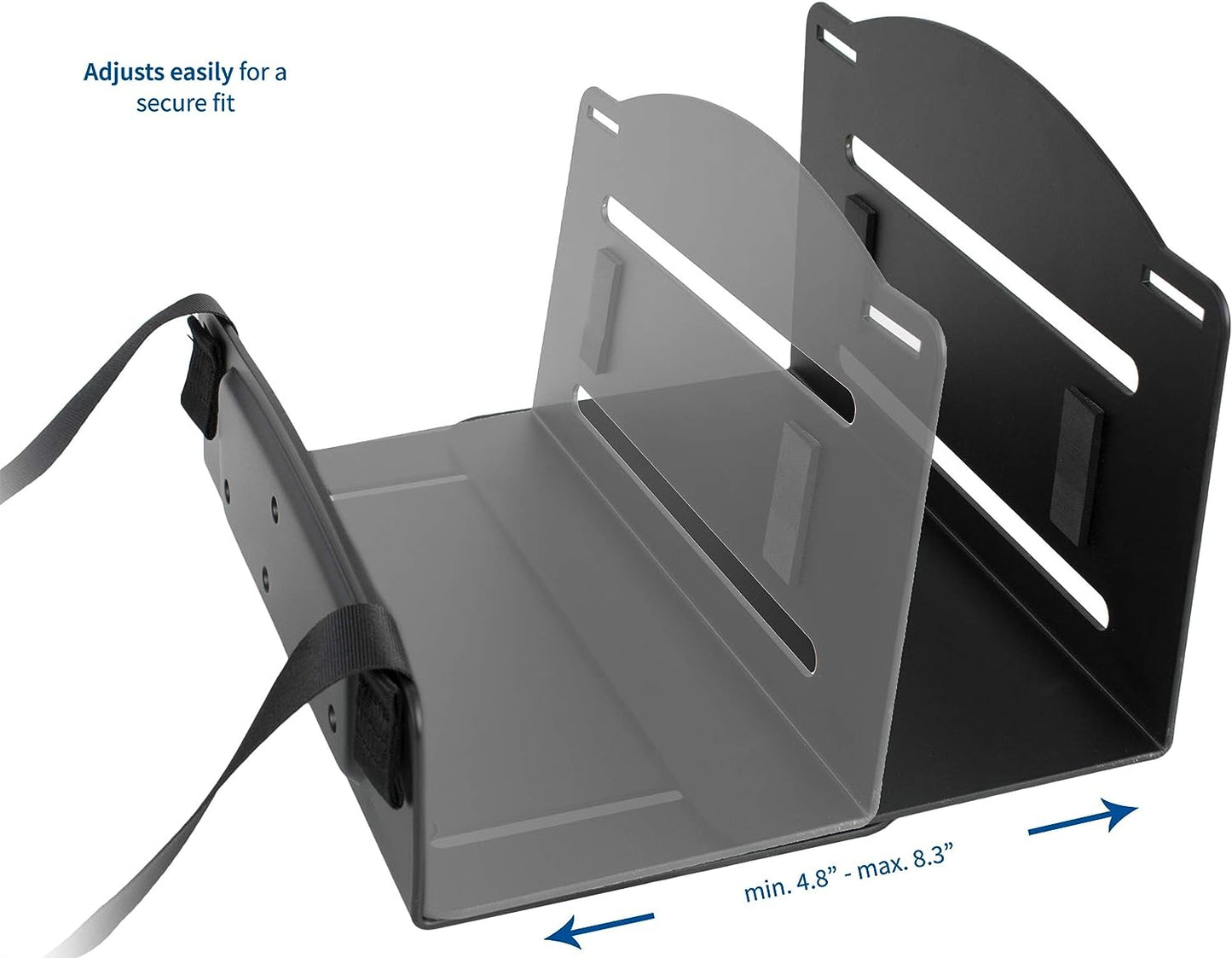 Universal PC Wall Mount, Adjustable Steel Bracket, Computer Case, Open Frame CPU Strap Holder, Black, MOUNT-PC03V