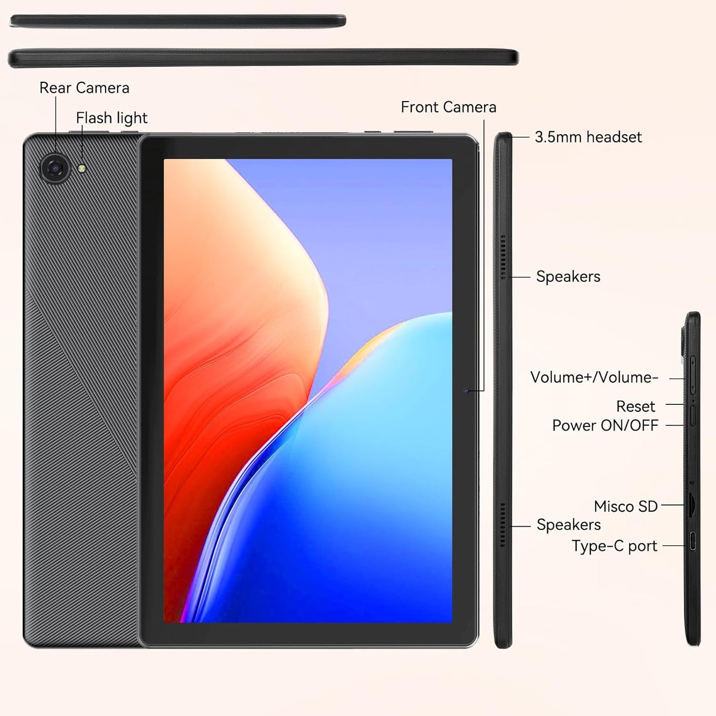 Tablet,10.1" Android Tablet with Octa-Core Processor 8GB RAM 64GB ROM HD IPS Touchscreen 8H Battery, Wi-Fi 6, BT 5.0, Dual Camera, Google Tablets 2025