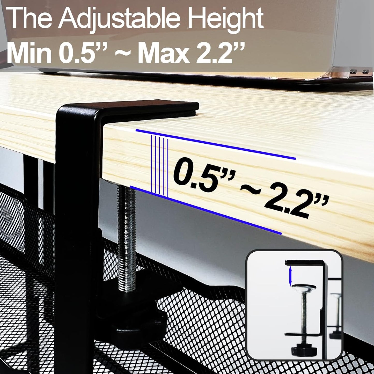 No Drill under Desk Cable Management Tray with Clamp-Premium Wire Tray Cord Organizer β Thin Steel Cable Tray Basket with Charger Holder for DeskβBlack Cable Management BoxβEasy to Install