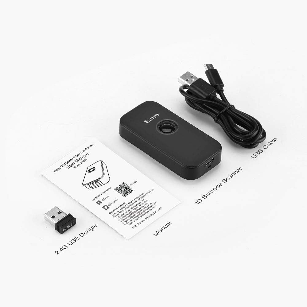 Mini 1D Bluetooth Barcode Scanner, 3-In-1 Bluetooth & USB Wired & 2.4G Wireless Barcode Reader Portable Bar Code Scanning Work with Windows, Android, Ios, Tablets or Computers