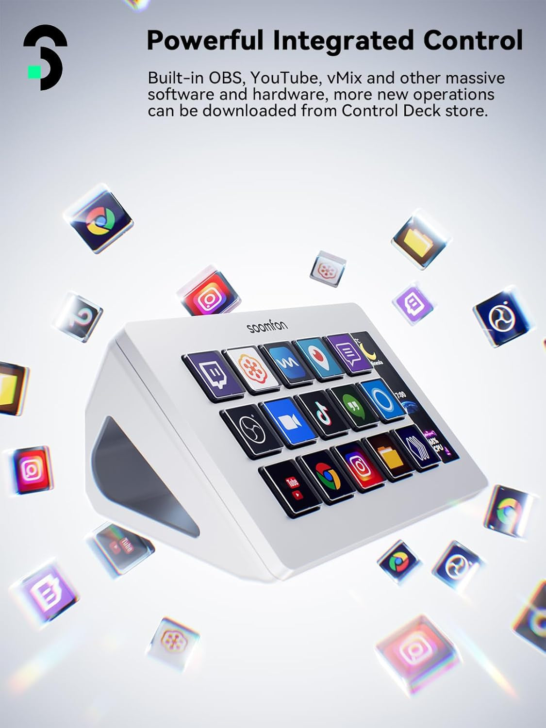 Stream Controller Stream Control Deck with 15 LCD Macro Keys Customizable for Content Creators Streaming Gaming to Trigger Actions in OBS, Youtube, Twitch and More, Compatible with PC & MAC