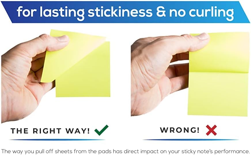 Sticky Notes 3X3 in (12 Pads) Bright Colored Super Self Sticky Pads - 100 Sheets/Pad - Easy to Post for School, Office Supplies, Desk Accessories