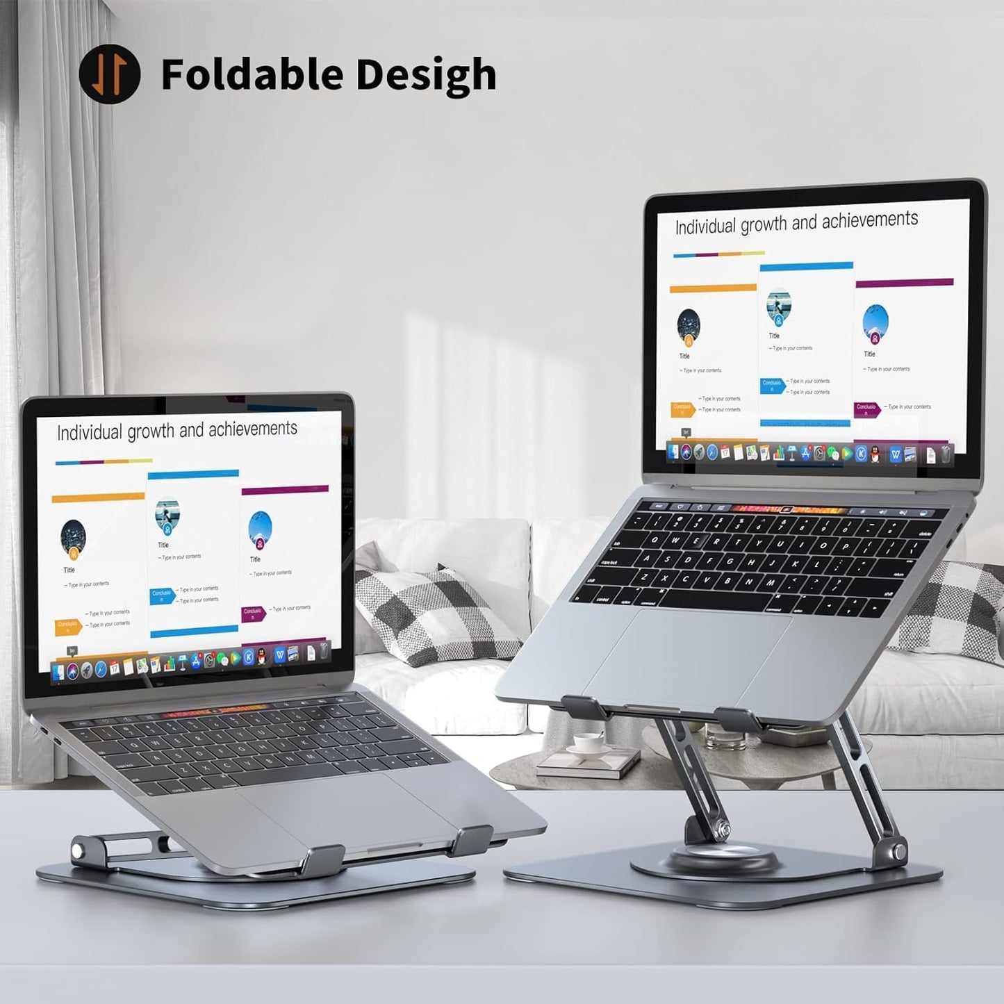 Laptop Stand for Desk, Adjustable Computer Stand with 360° Rotating Base, Ergonomic Laptop Riser for Collaborative Work, Foldable & Portable Laptop Stand, Fits for All 10-16" Laptops