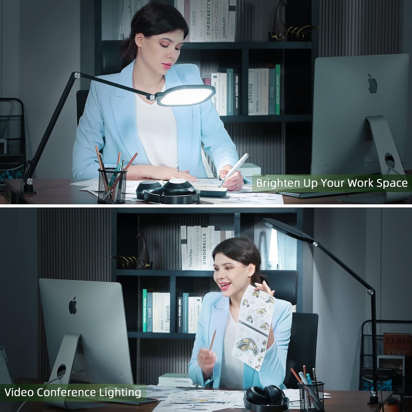 Video Conference Light for Computer, Dimmable Zoom Lighting for Video Calls, Meeting, Laptop & Webcam, 15W Ring Light with C- Clamp,Swing Arm, Remote, Memory & Timer CRI >95