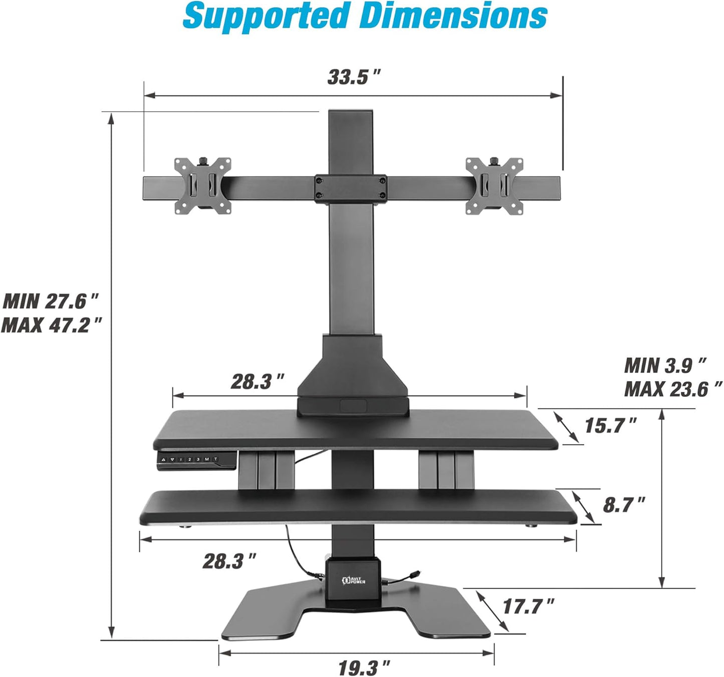 Dual 32" Monitor Electric Standing Desk Converter with Huge Keyboard Tray Extra Large 28"X 16" Spacious Tabletop Motorized Automatic Height Adjustable Sit to Stand Table Sturdy Small Footprint