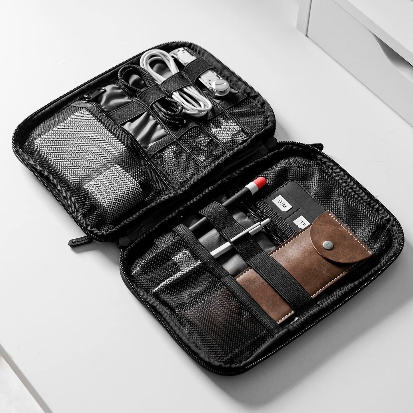 Electronics Travel Organizer Case, Tech Accessories Cord Storage Bag for Phone, Power Bank, SD Card, Cables, Black